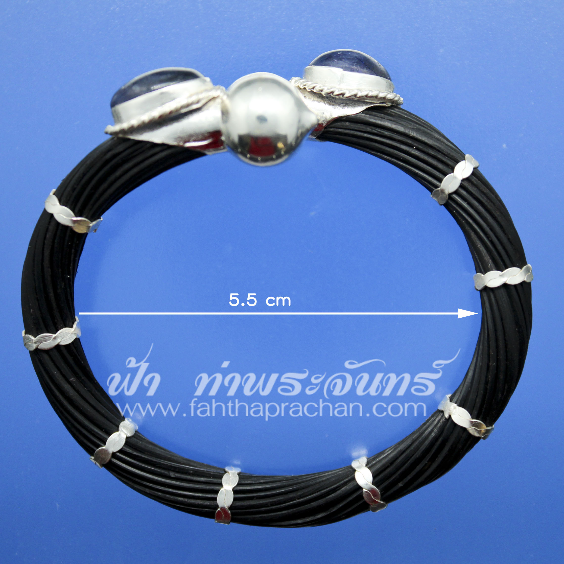 กำไลข้อมือ หางช้าง หัวเงินแท้ฝังพลอย