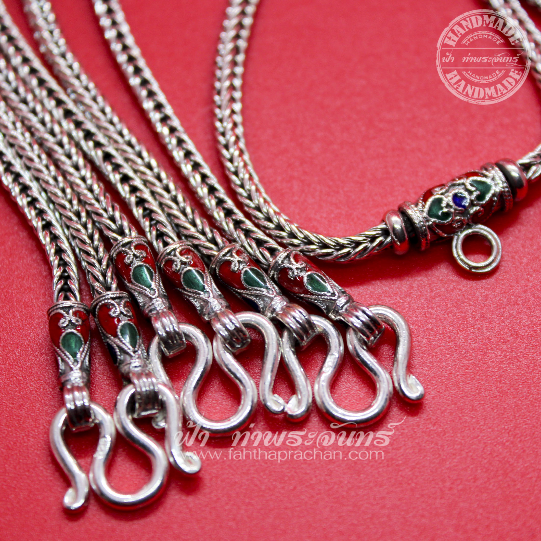 สร้อยคอเงินแท้ 92.5 ลายสี่เสา แบบ 3 ห่วง มีห่วงหลัง