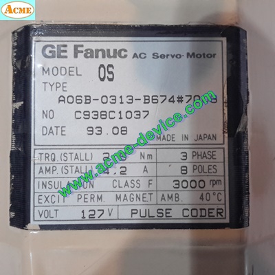 Servo Motor Fanuc รุ่น A06B-0313-B674#7008, Model OS, 2.9 Nm., 127V, 4.2A (มือสอง)