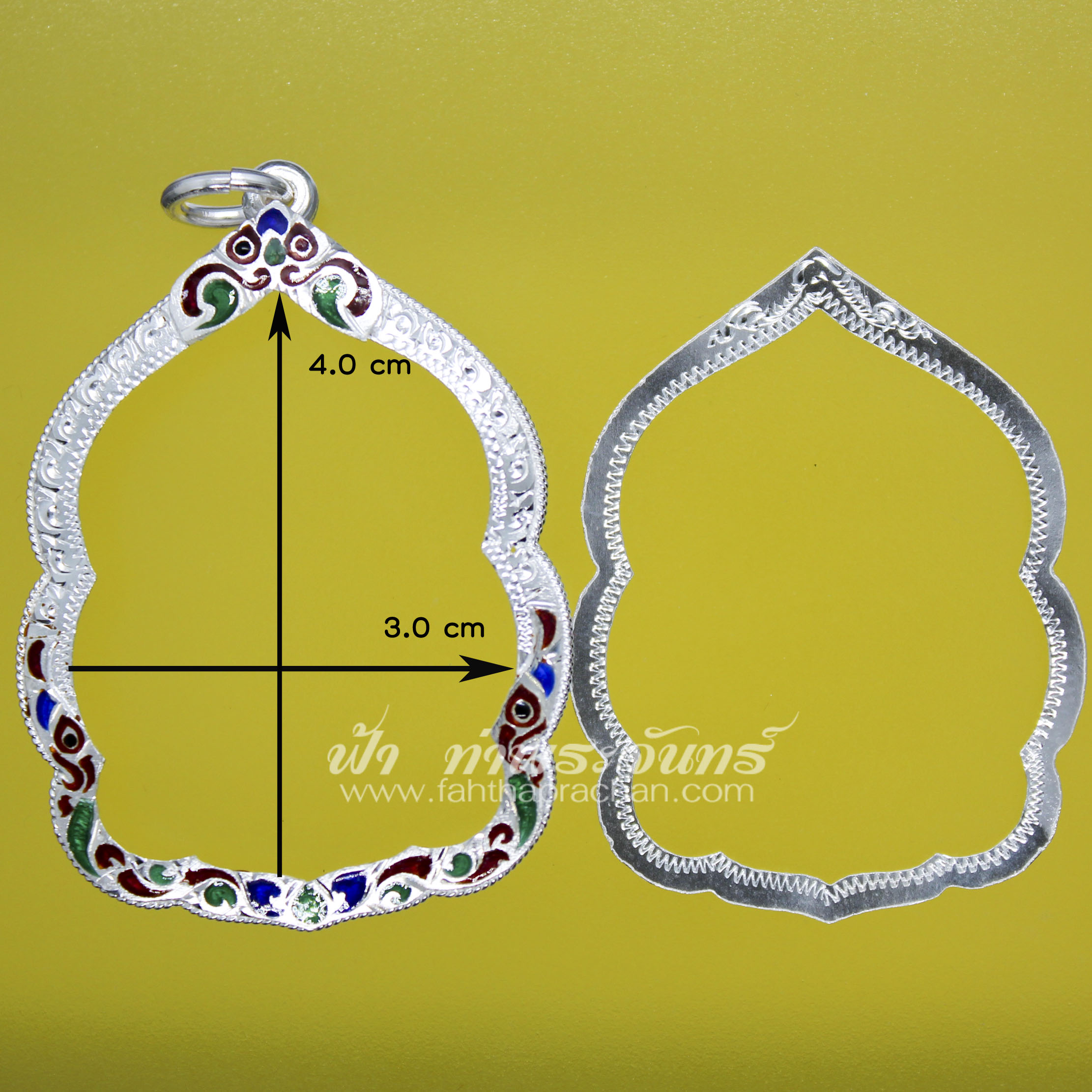 เลี่ยมจับของเหรียญนั่งพานพ่อรวย เงินลงยา