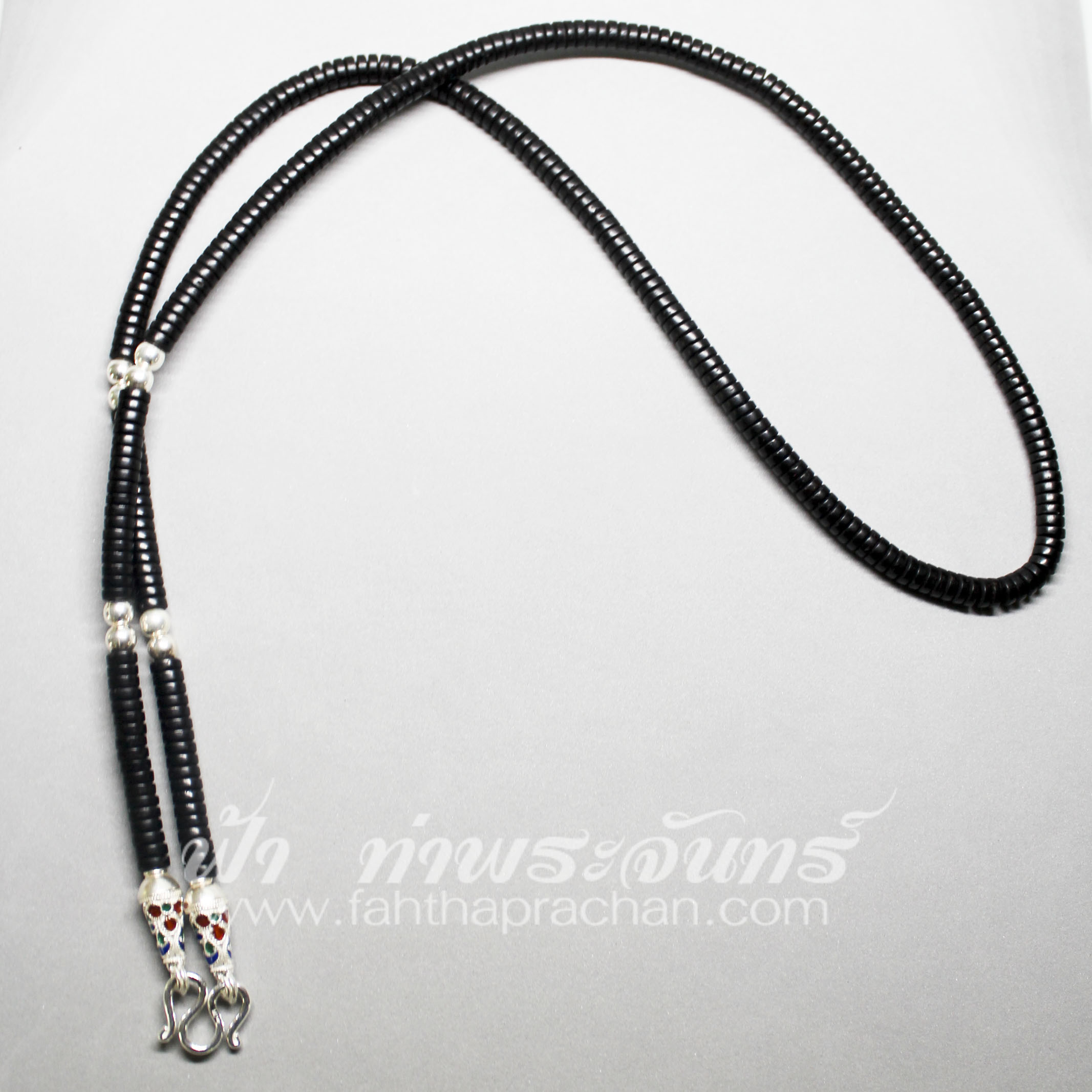 สร้อยกะลา เงินแท้ ลงยา คั่นด้วยเม็ดประคำเงิน