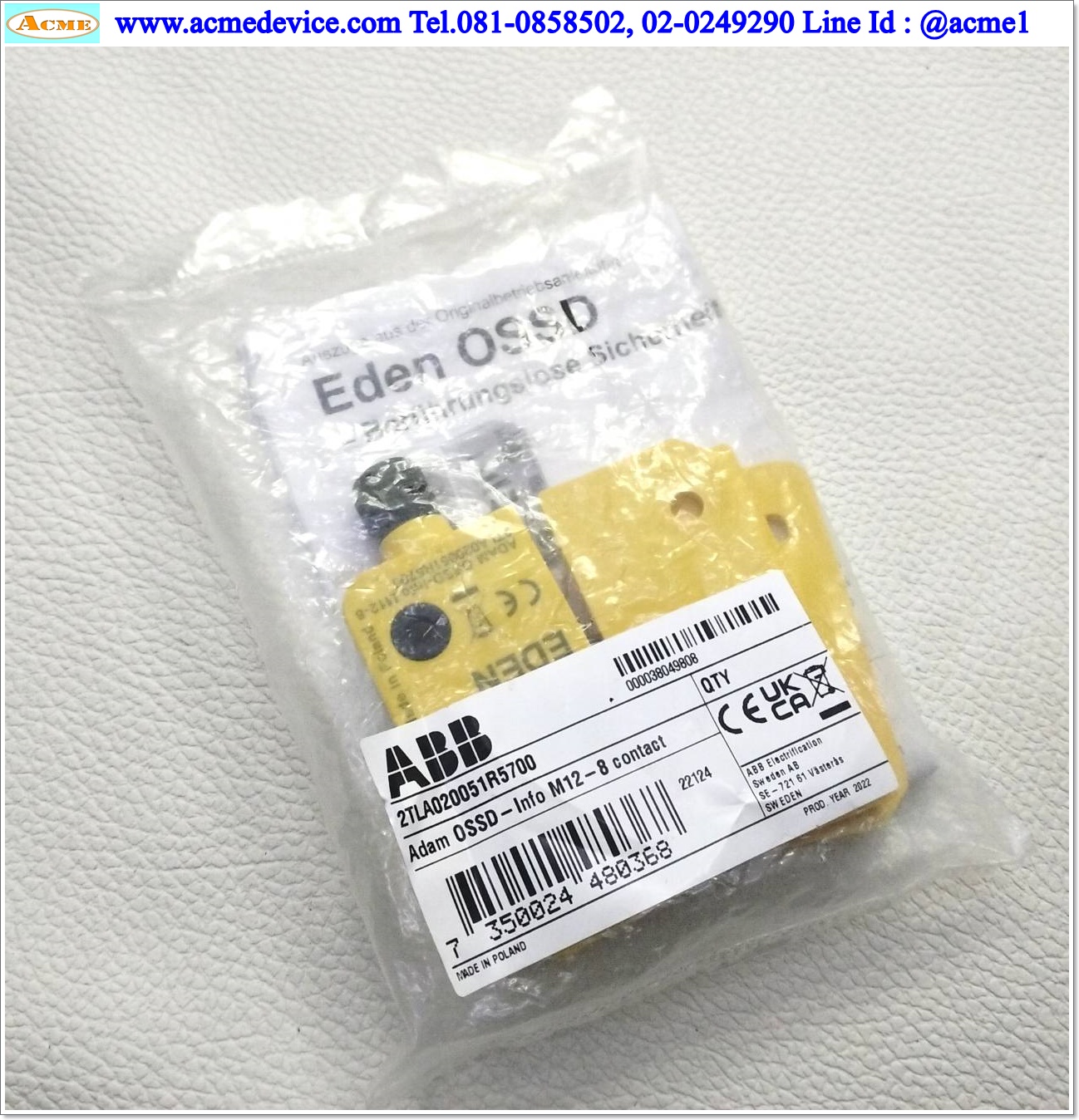 Safety Switch ABB รุ่น Eden OSSD รุ่น 2TLA020051R5700, M12, 8 Contact