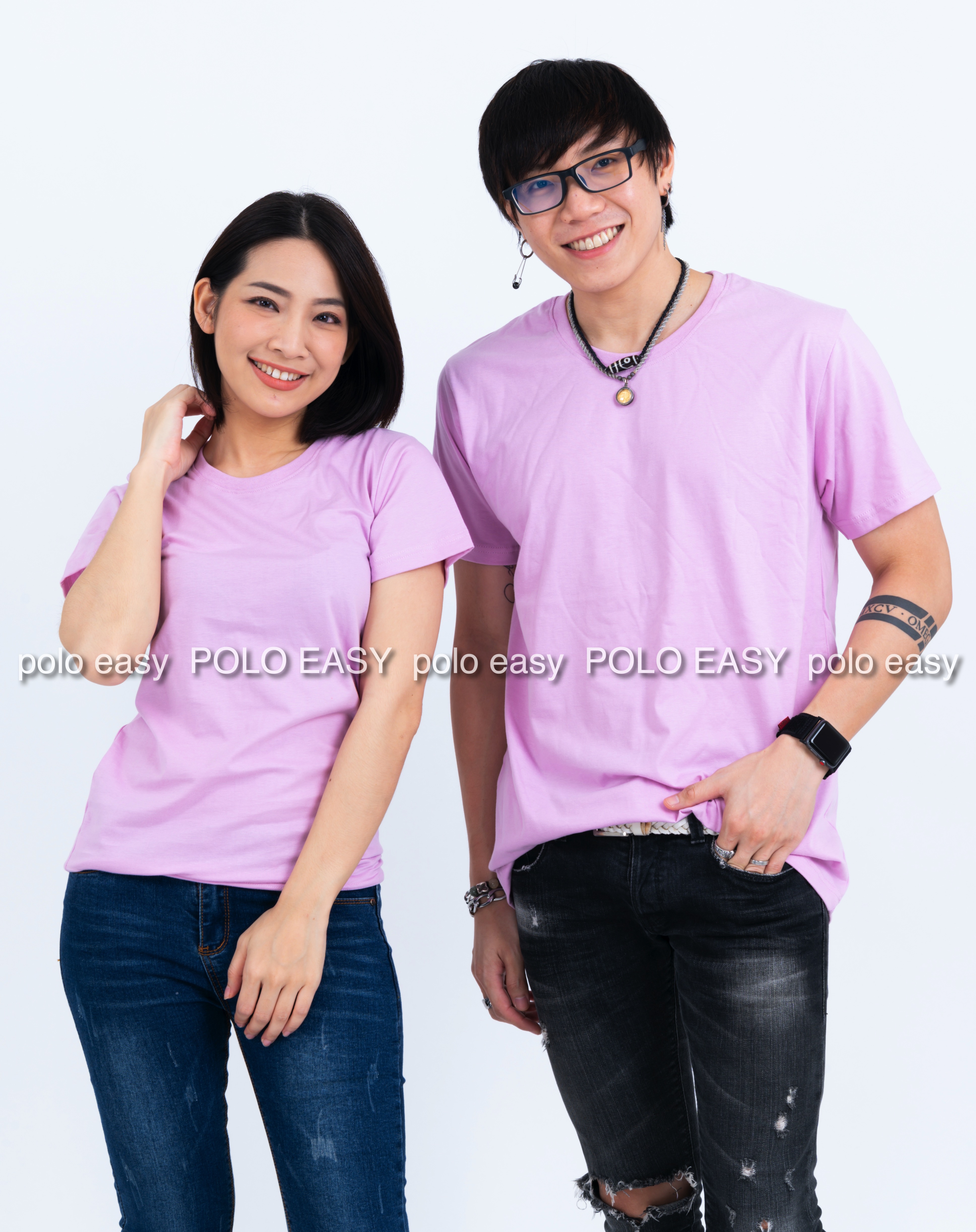 4XL เสื้อยืด สีม่วงพาสเทล คอกลม แขนสั้น Size 4XL