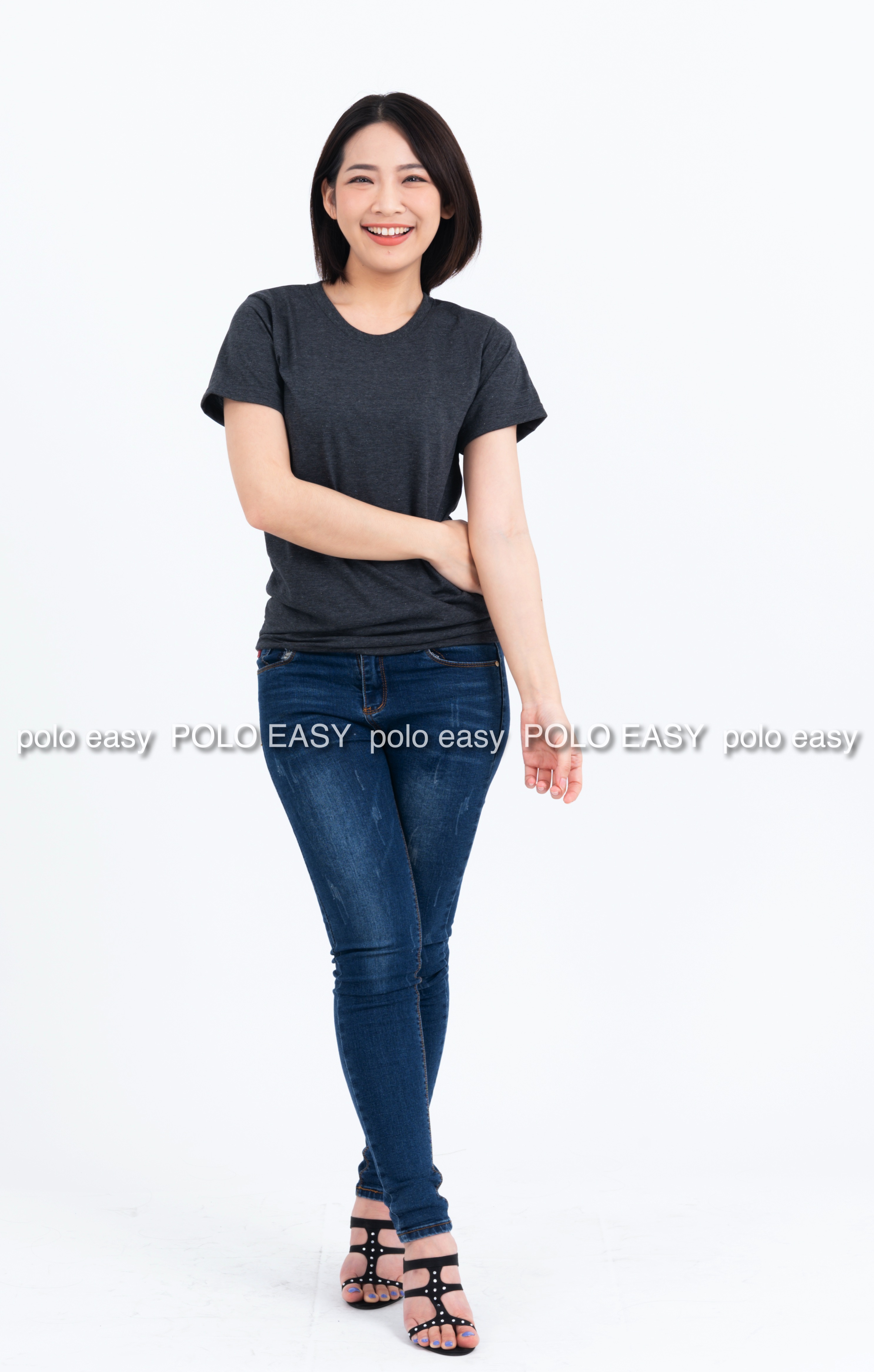 2XL เสื้อยืด สีดำท็อปดาย คอกลม แขนสั้น Size 2XL