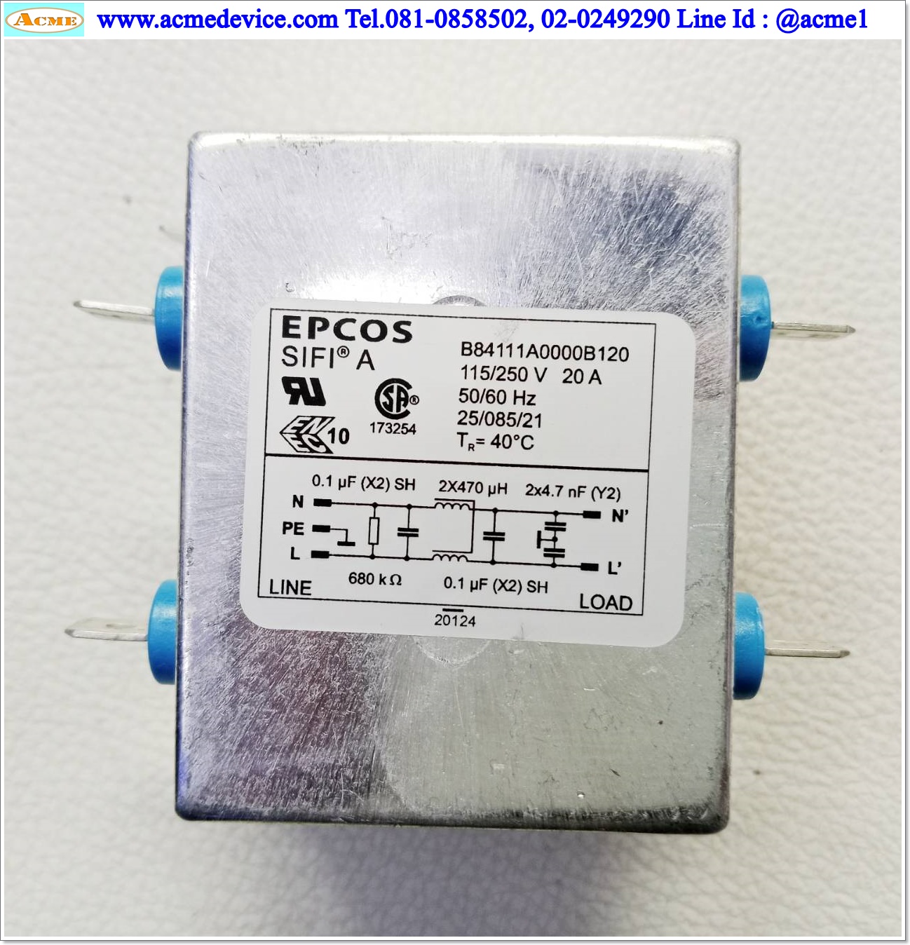 Noise Filter EPCOS รุ่น B84111A0000B120, 115/250V, 20A