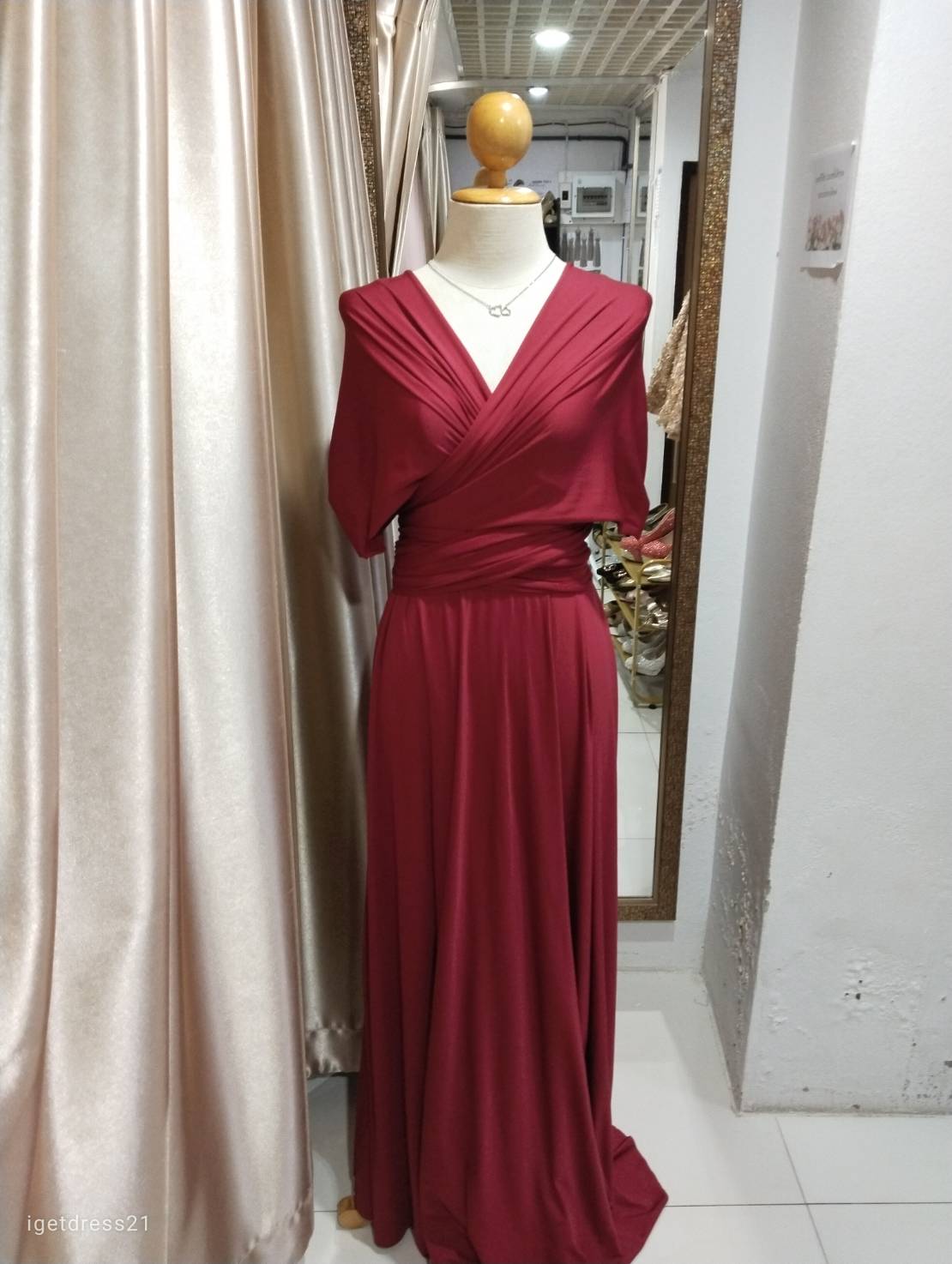 (PRE-LOVED) ชุดราตรียาวสีเเดงไวน์ รุ่น infinity(ฟรีไซส์)