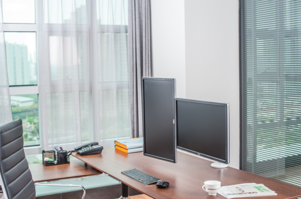 ขาตั้งจอคอมพิวเตอร์สำหรับ 2 จอ วัสดุอลูมิเนียม แข็งแรง ราคาถูก