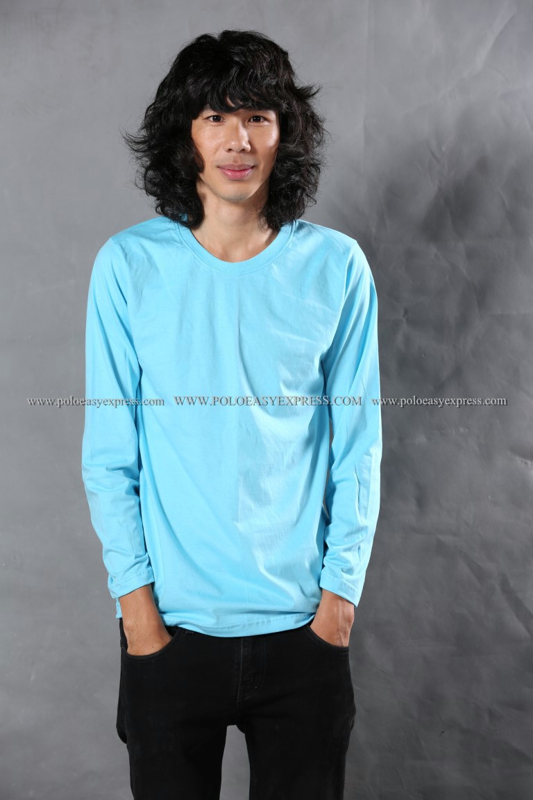 เสื้อยืด สีฟ้าอ่อน คอกลม แขนยาว Size 4XL