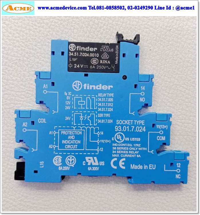 Relay Finder รุ่น 34.51.7.024.0010, Coil 24V DC, Contact 6A & Rocket