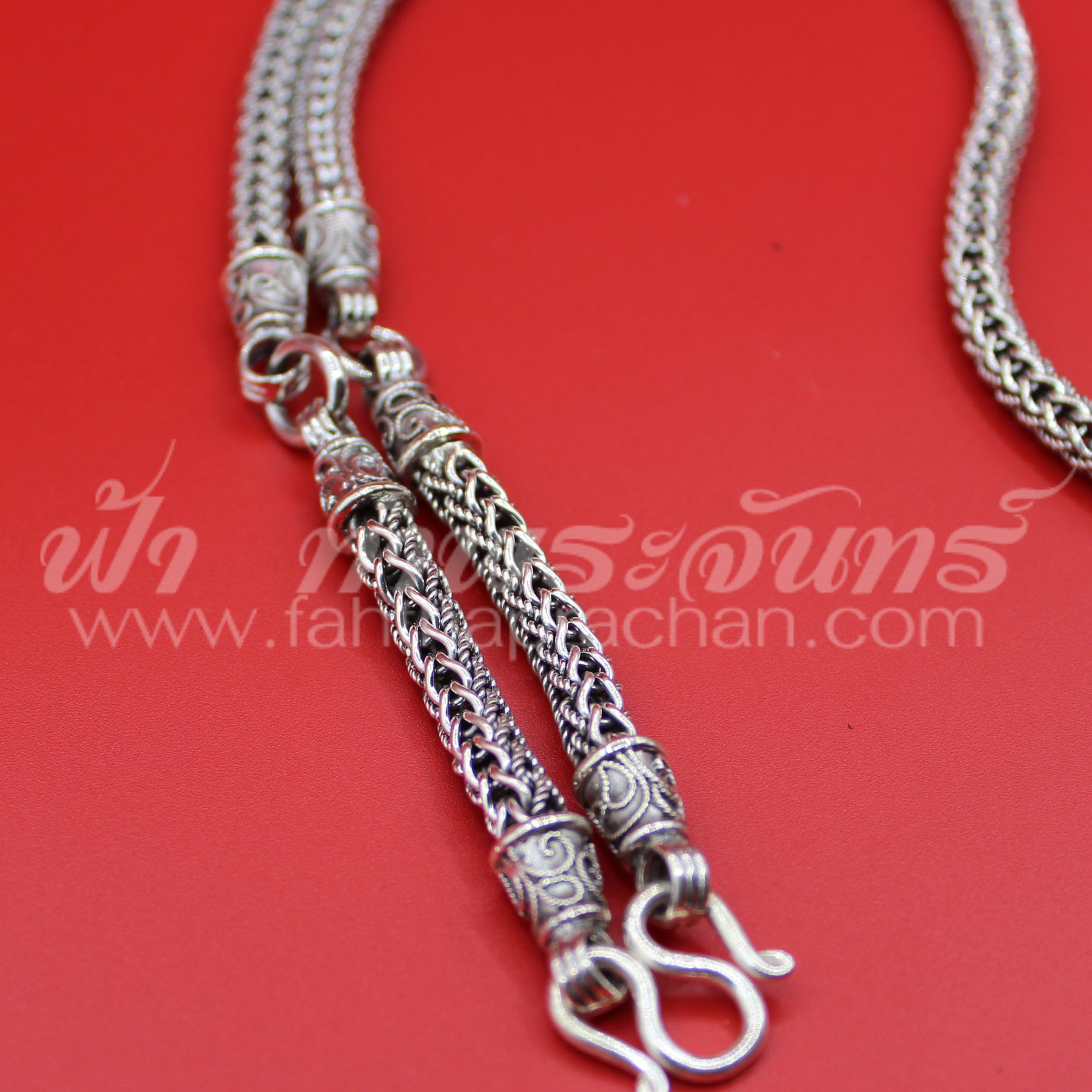 สร้อยคอเงินแท้ 92.5 ลายหางกระรอก รมดำ แบบ 3 ห่วง