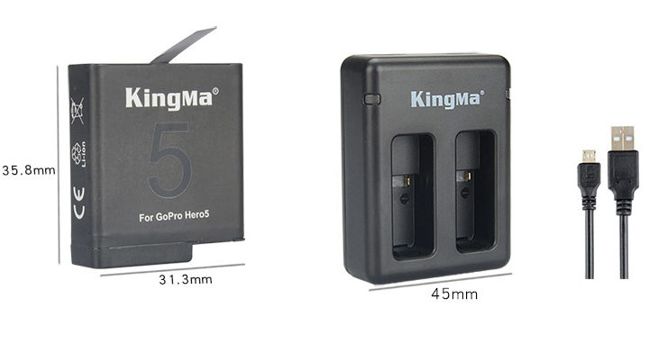 แบตเตอรี่และแท่นชาร์จยี่ห้อKingma สำหรับกล้อง GoPro5