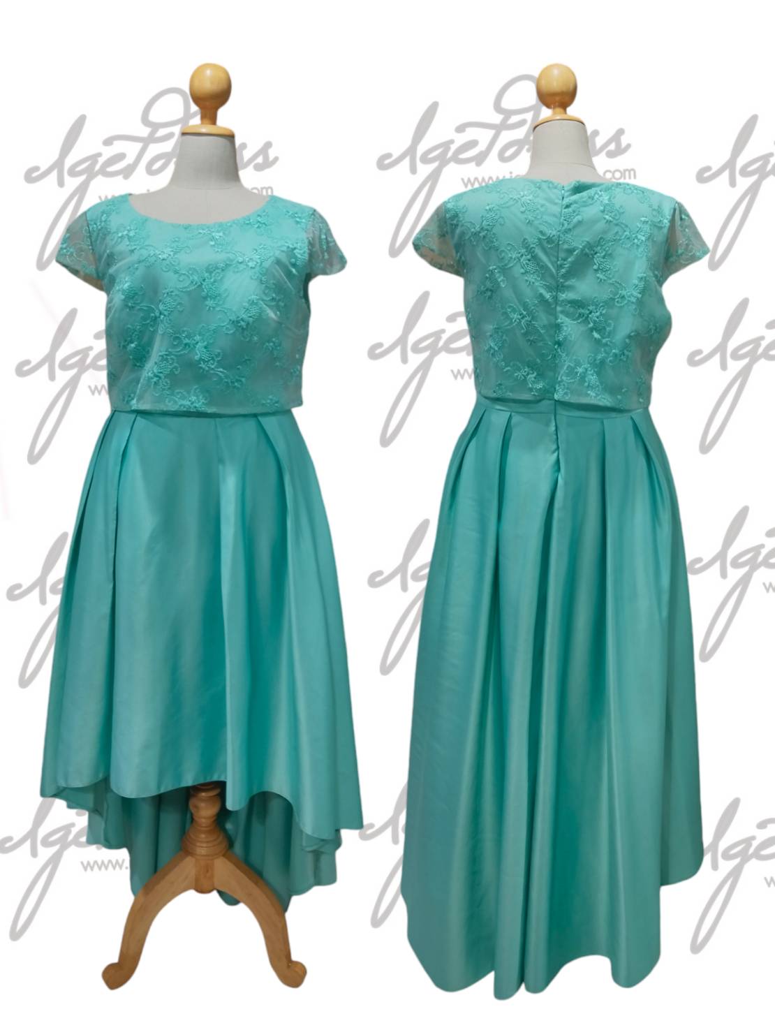 (PRE-LOVED) ชุดราตรีตัวเสื้อปักลูกไม้กระโปรงบาน6XL