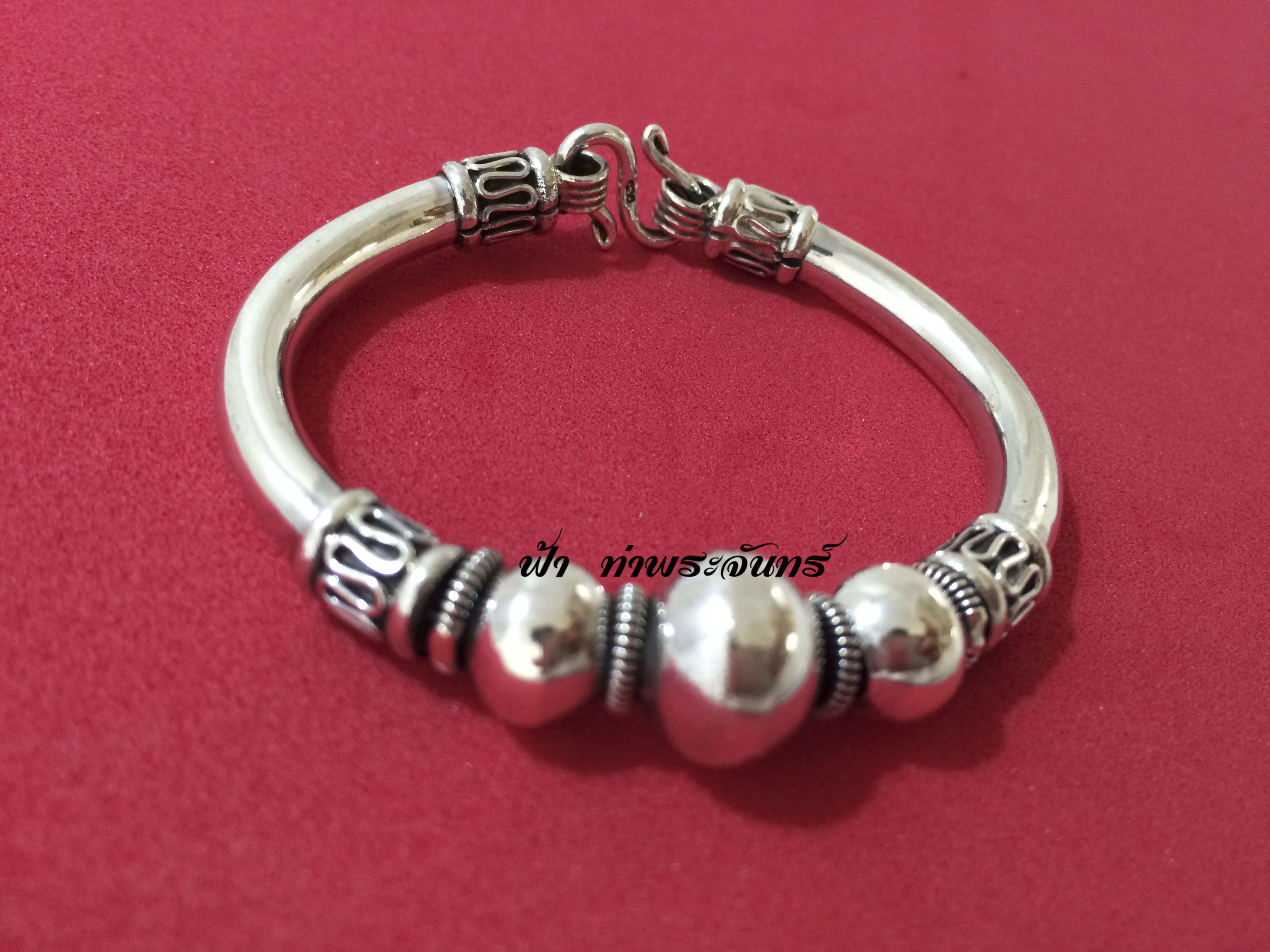 กำไลข้อมือเงินแท้ ลายลูกประคำใหญ่