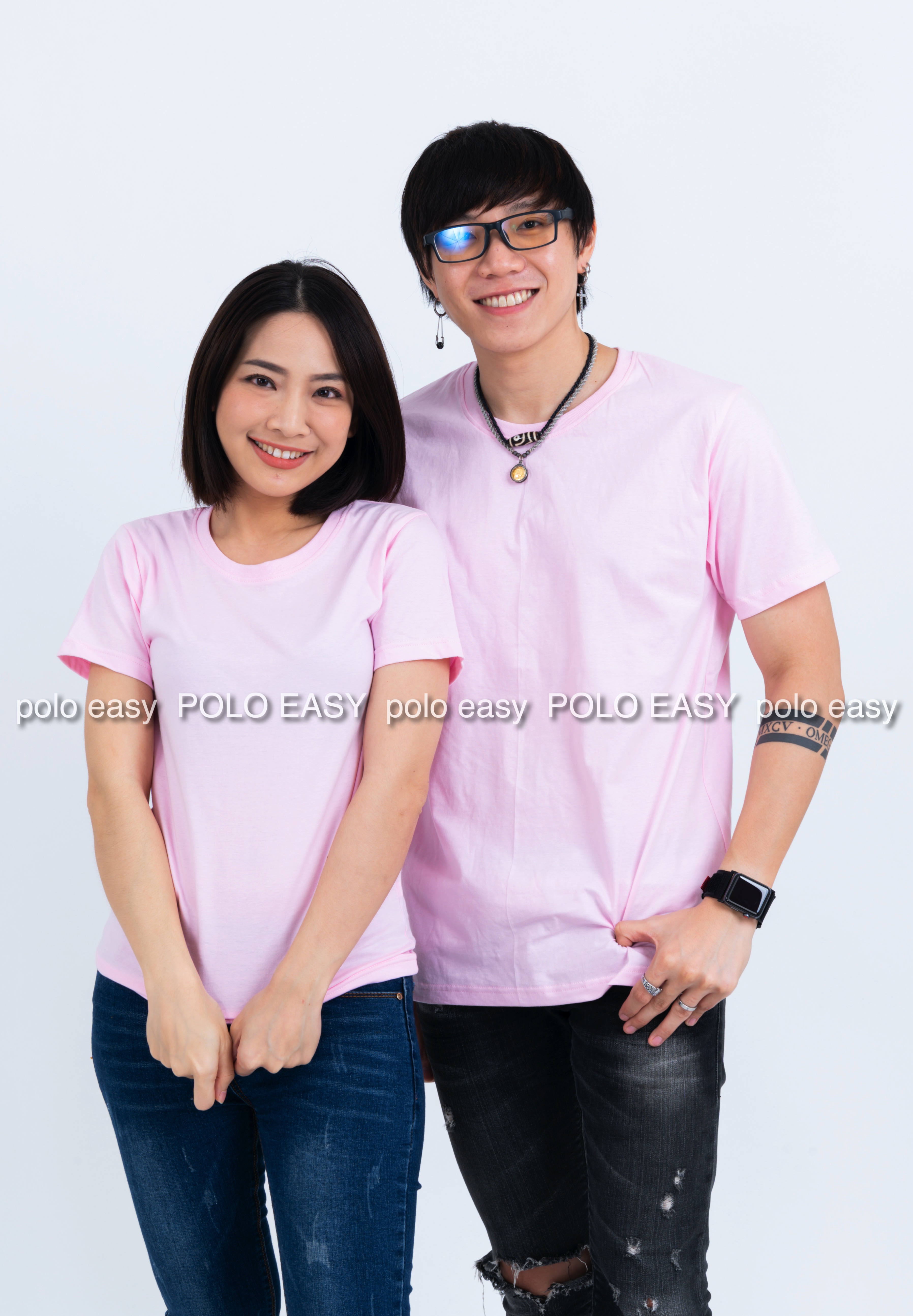 4XL เสื้อยืด สีชมพูพาสเทล คอกลม แขนสั้น Size 4XL