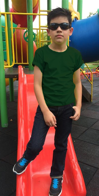 เสื้อยืดเด็ก สีเขียวหัวเป็ด คอกลม แขนสั้น Size L