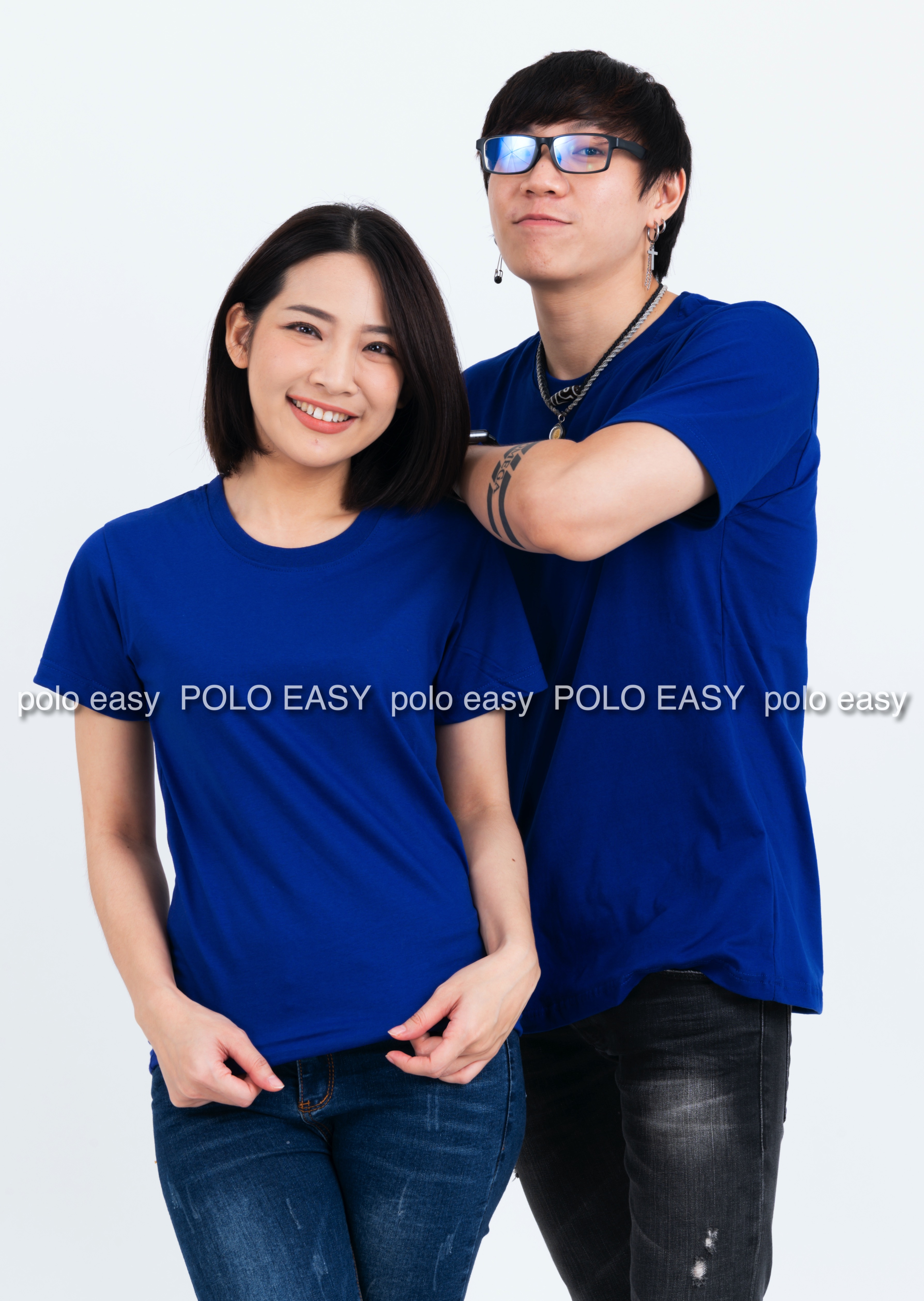 3XL เสื้อยืด สีน้ำเงิน คอกลม แขนสั้น Size 3XL