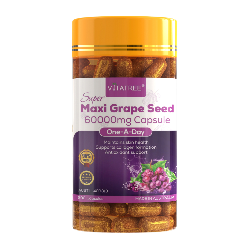 maxi grapeseed vitatree 60000mg. opc 500 mg ขนาด 200เม็ด แท้100 %