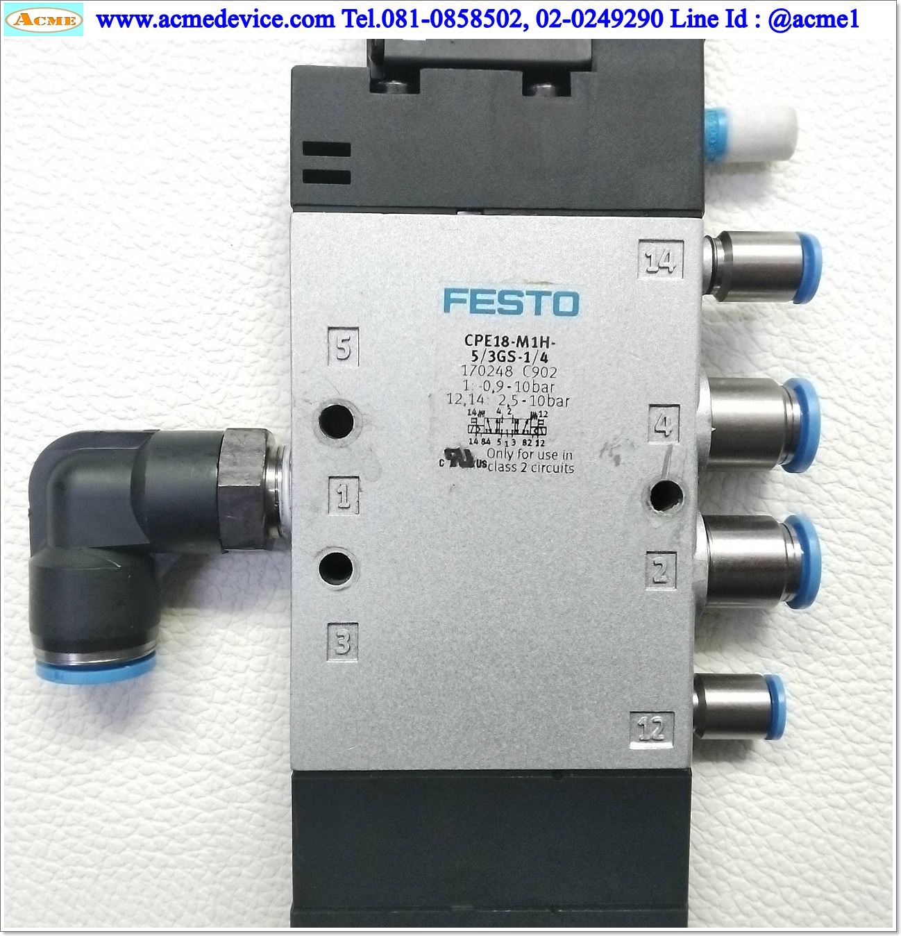 Solenoid Valve Festo รุ่น CPE18-M1H-5/3GS-1/4, 0.9-10 Bar, 5/3, 3-position closed center, Coil 24Vdc