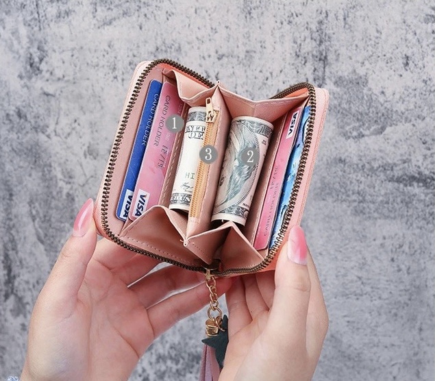 กระเป๋าสตางค์ ช่องซิปกลาง สีฟ้า อุ้งเท้าแมว ราคา 41