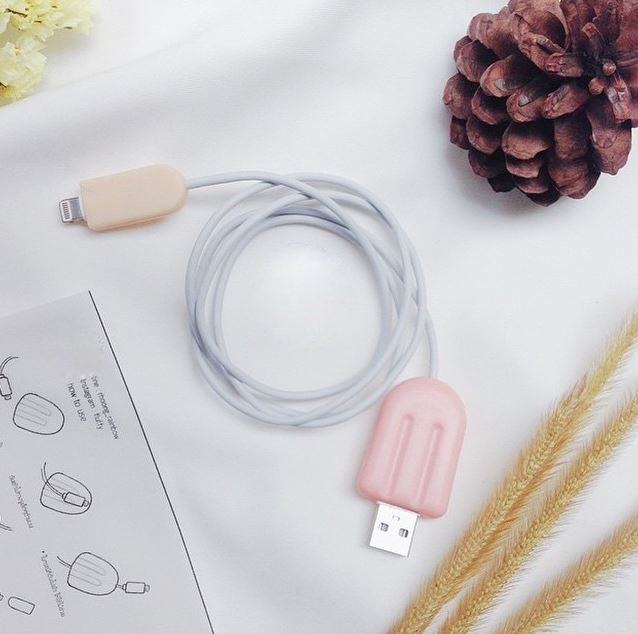 ที่กันสายชาร์จหัก/ขาด รูปไอติม สีชมพูอ่อน