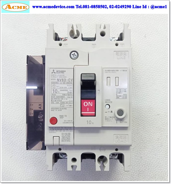 Breaker 2P Earth Leakage Mitsubishi รุ่น NV63-CV, 10A