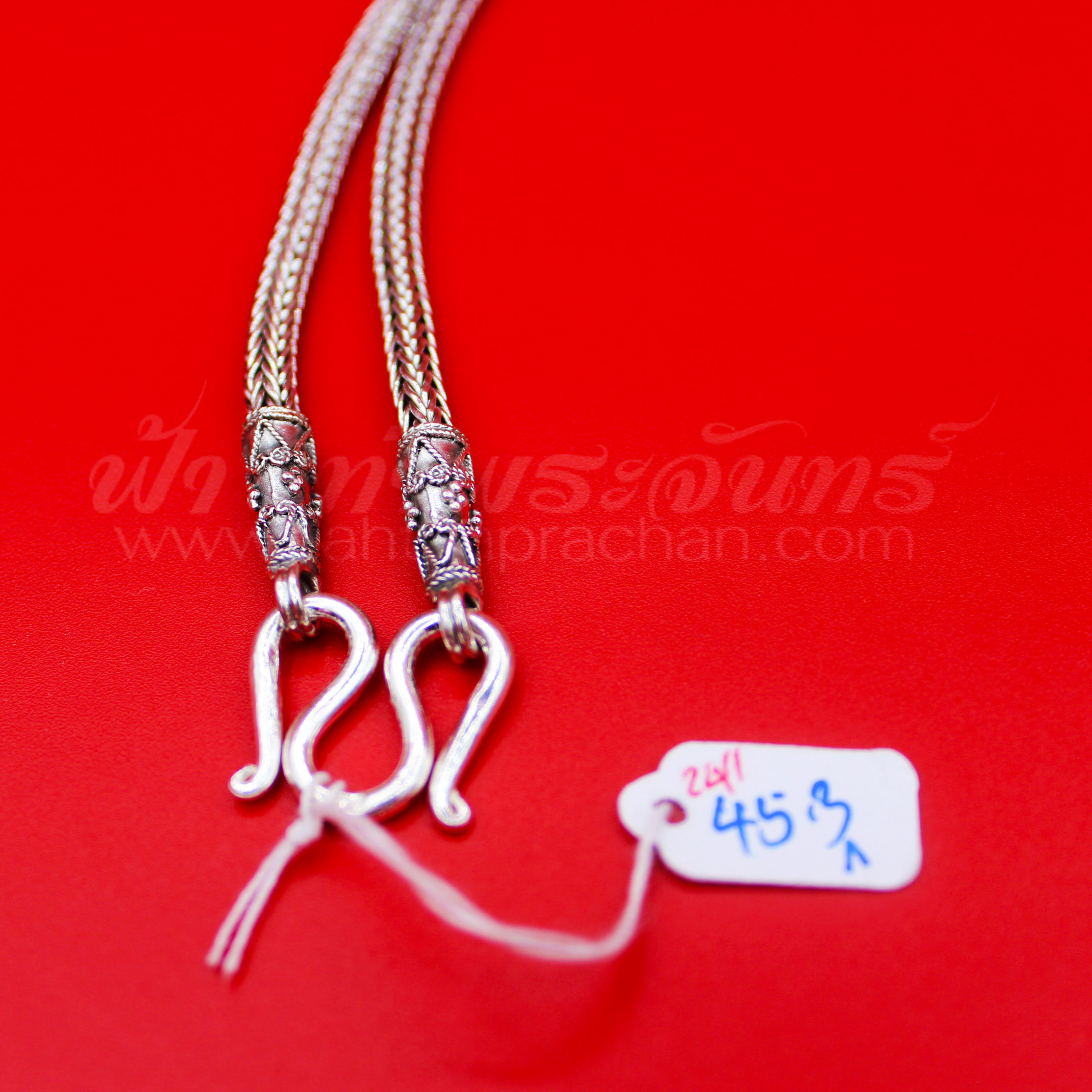 สร้อยคอเงินแท้ 92.5% ลายหกเสา หัวจรวด รมดำ แบบห่วงเดียว