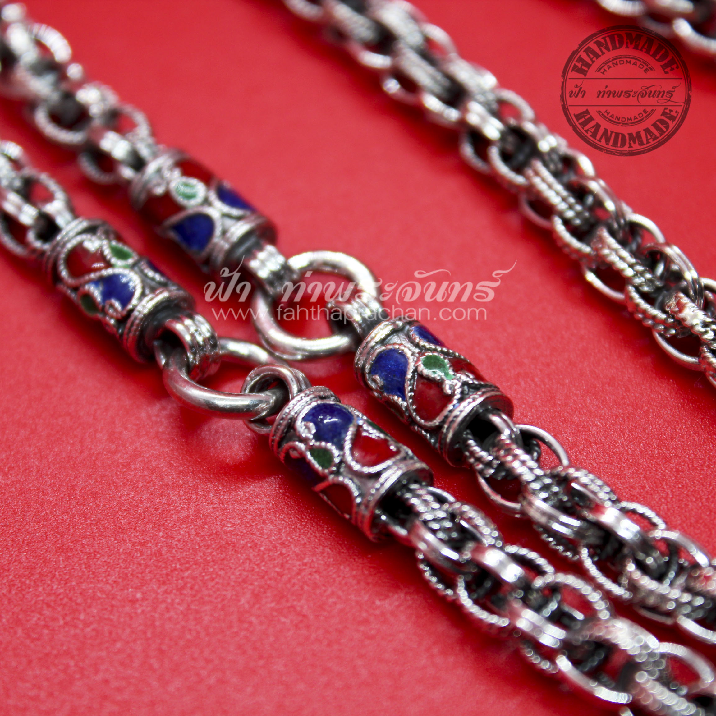 สร้อยคอเงินแท้ 92.5% ลายเกลียวเชือก หัวมังกร รมดำ ลงยา แบบ 3 ห่วง