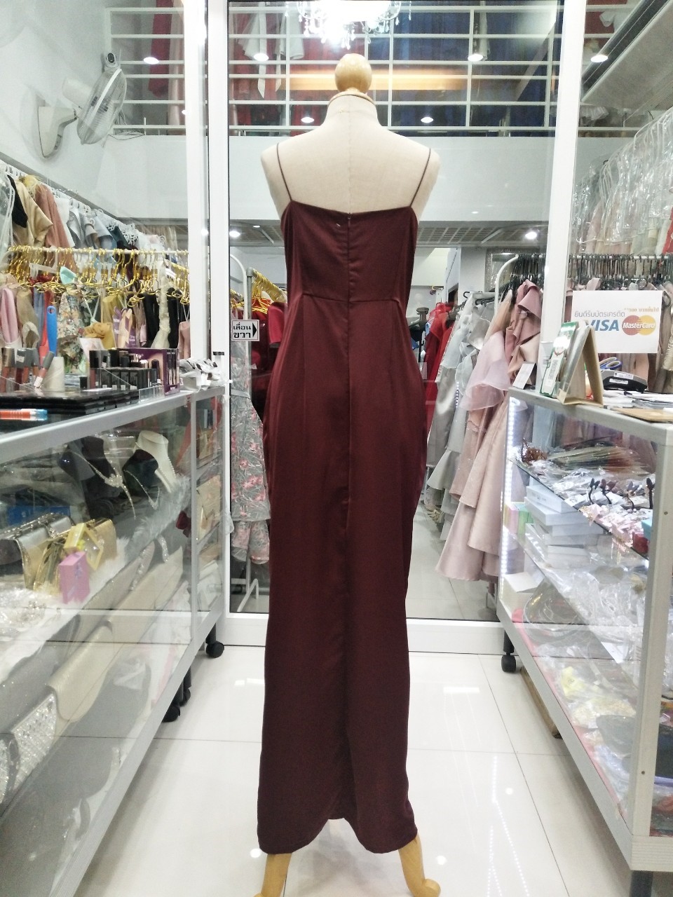 (PRE-LOVED) ยาวเลือดหมูสายเดี่ยวขยุ้มเอว(L) มือ2