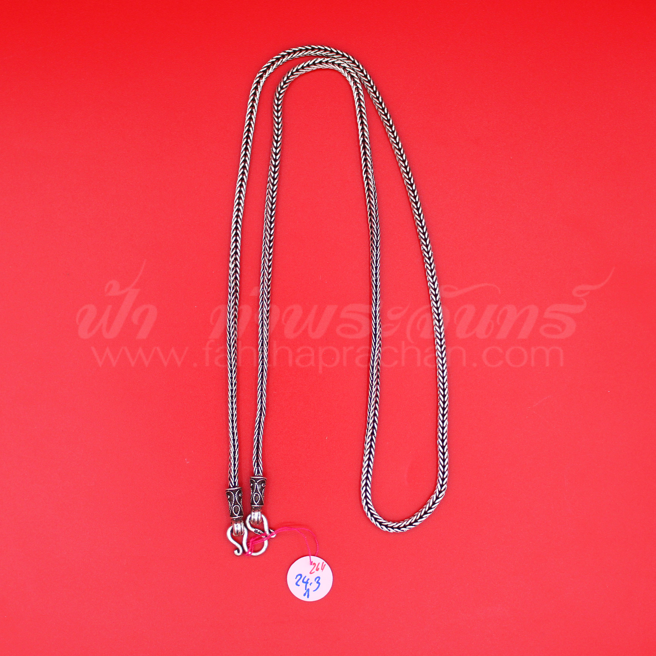 สร้อยคอเงินแท้ 92.5 ลายสี่เสา หัวจรวด รมดำ แบบ 1 ห่วง