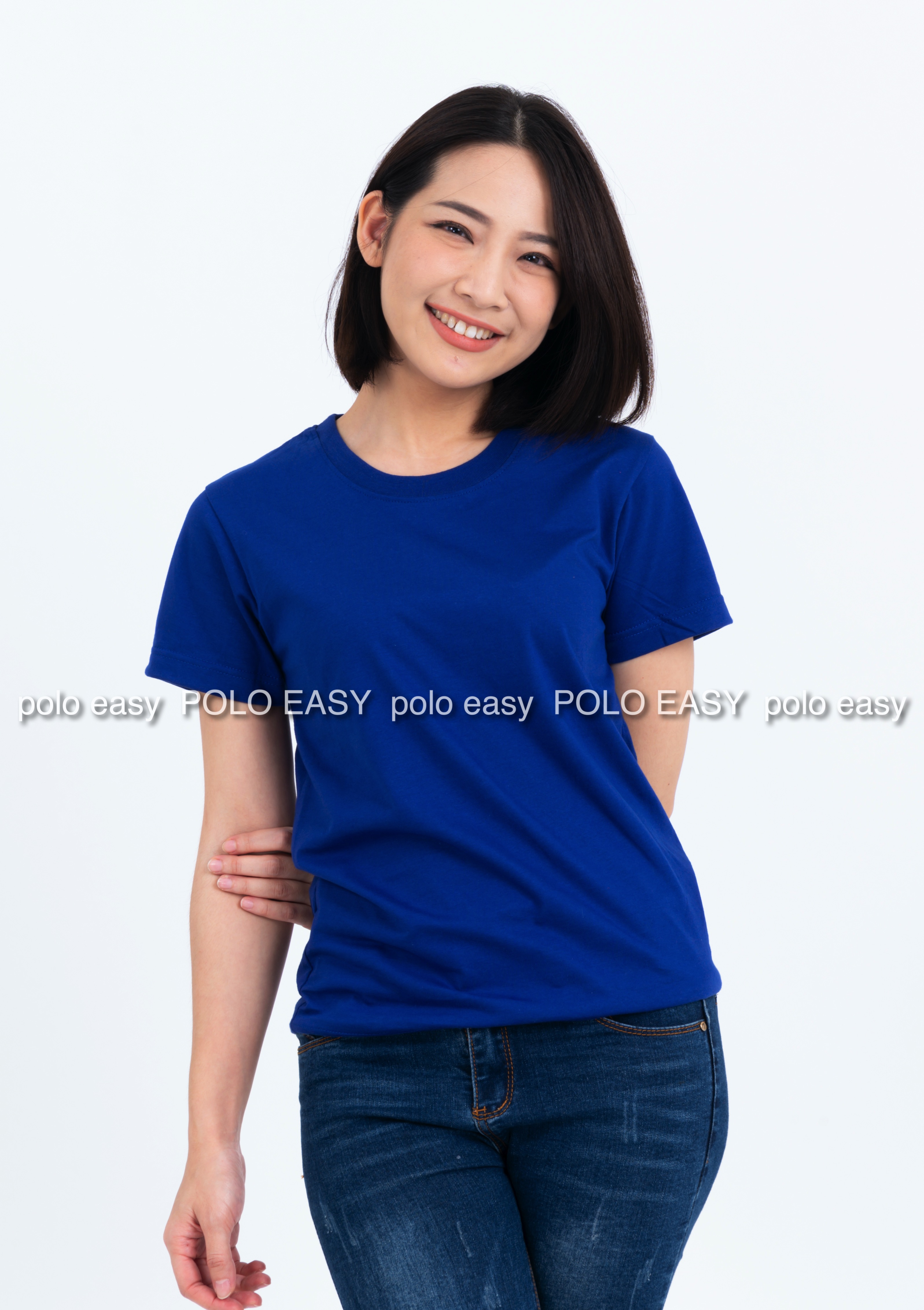 M เสื้อยืด สีน้ำเงิน คอกลม แขนสั้น Size M