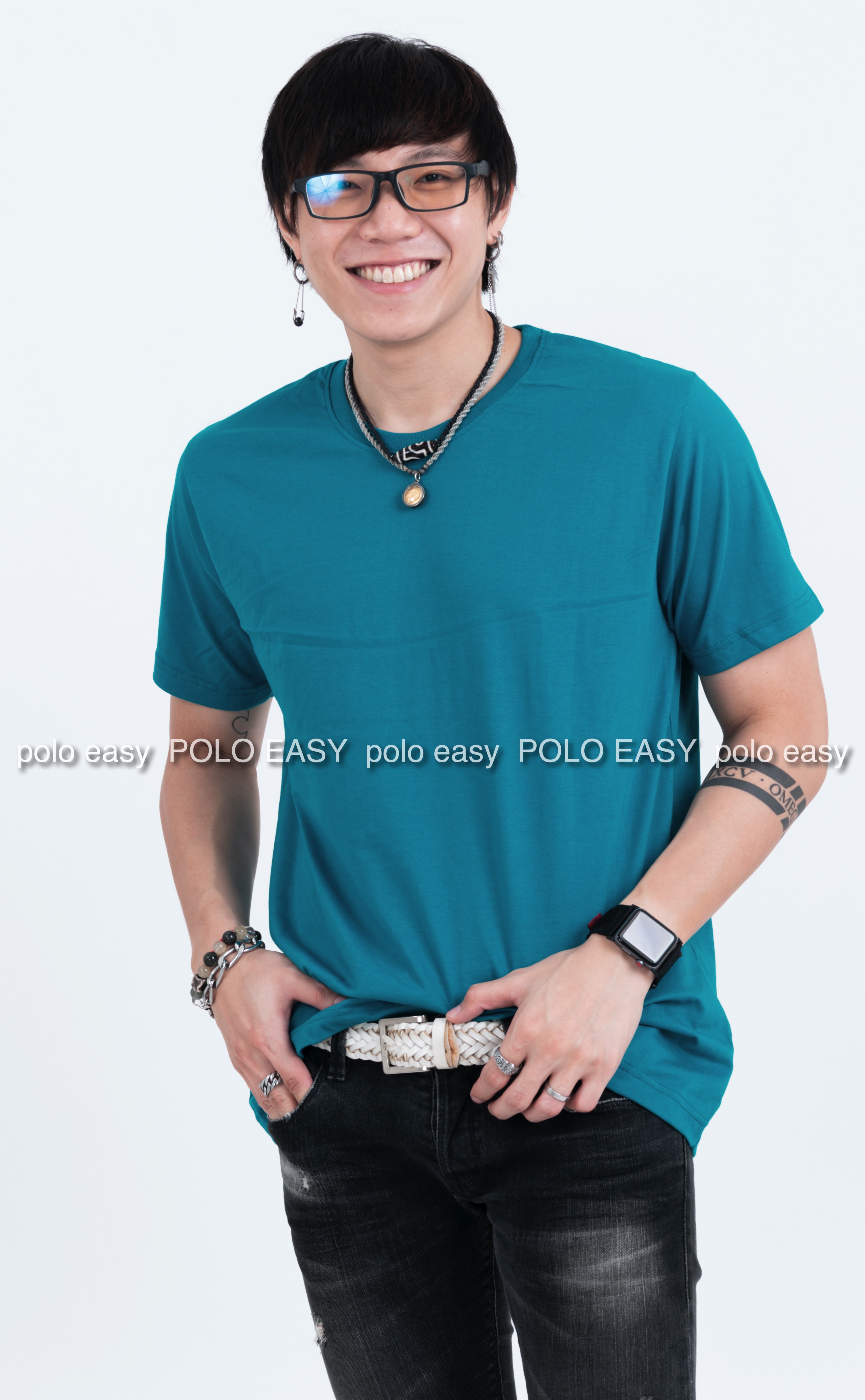 L เสื้อยืด สีเขียวหยก คอกลม แขนสั้น Size L