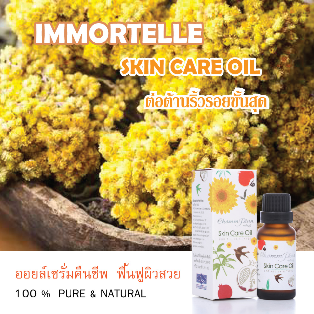 อิมมอร์แตล ออย บํารุงผิวหน้า ยี่ห้อไหนดี ชมภิญญ์ สกินแคร์ วีแกน เซรั่ม ออยบํารุงหน้า ผิว แห้ง ใช้ น้ำมัน อะไร ดี ChommPinn SkinCare Oil 20 ml. vegan skin care
