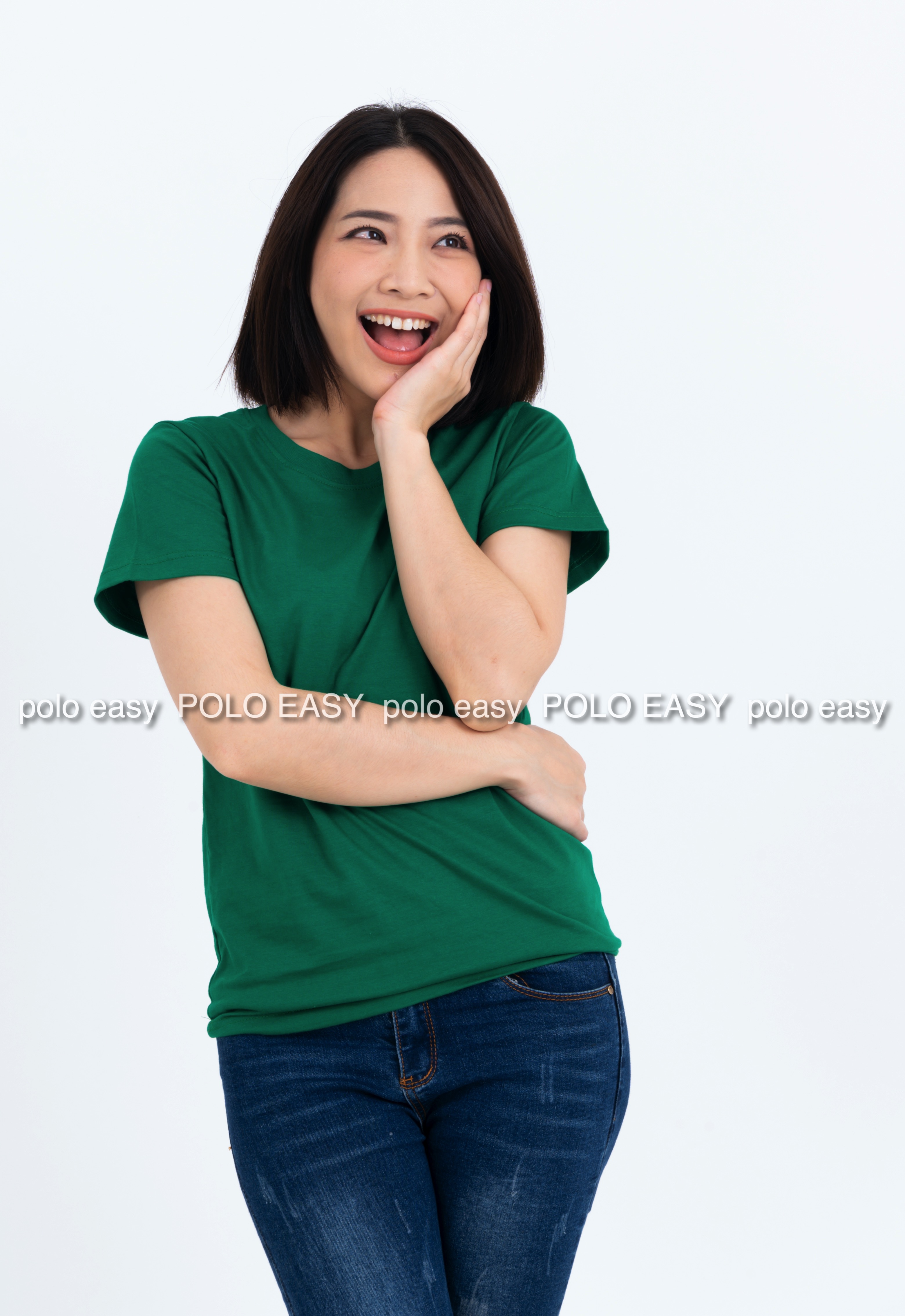 L เสื้อยืด สีเขียวใบไม้ คอกลม แขนสั้น Size L