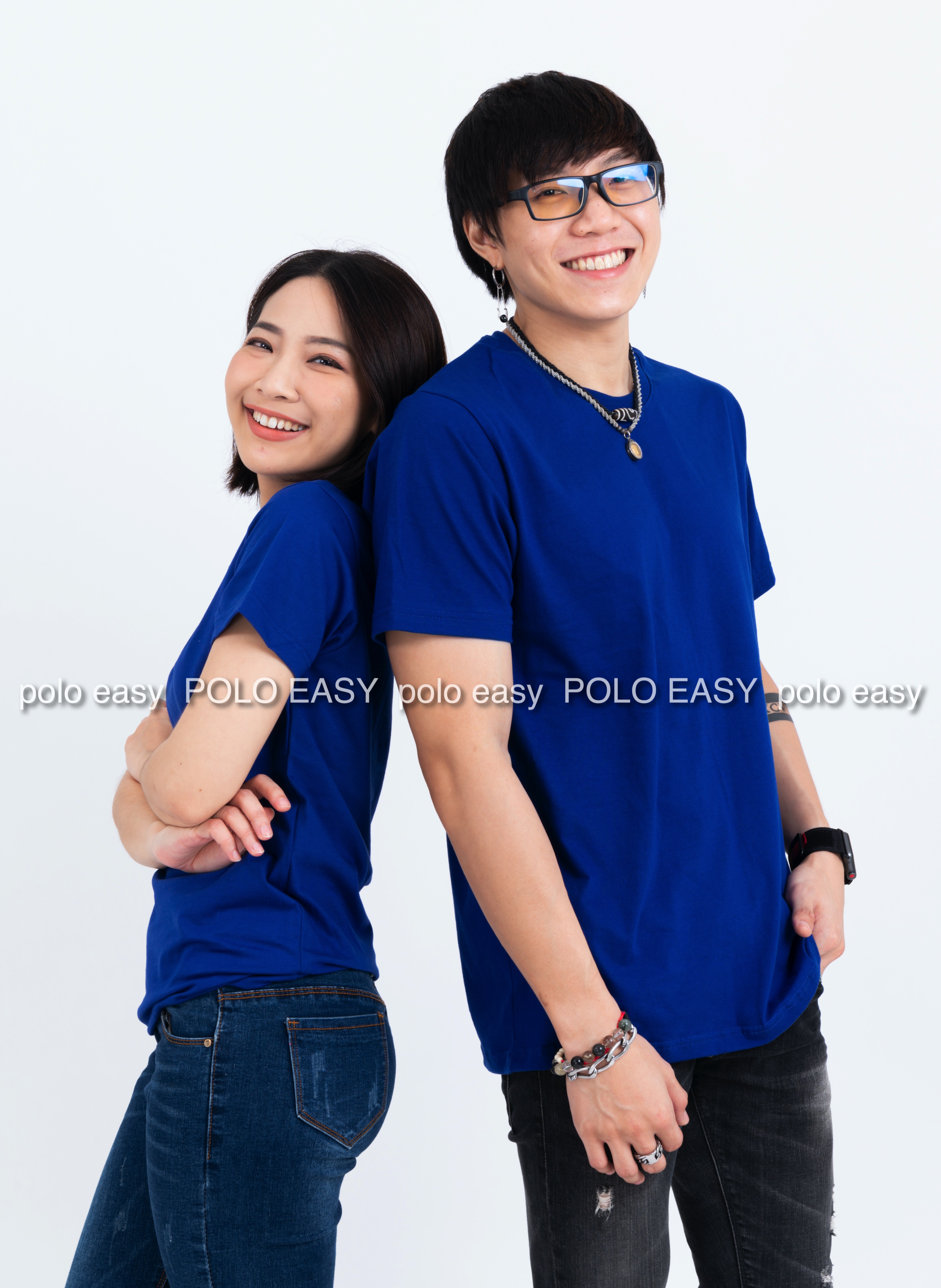 4XL เสื้อยืด สีน้ำเงิน คอกลม แขนสั้น Size 4XL