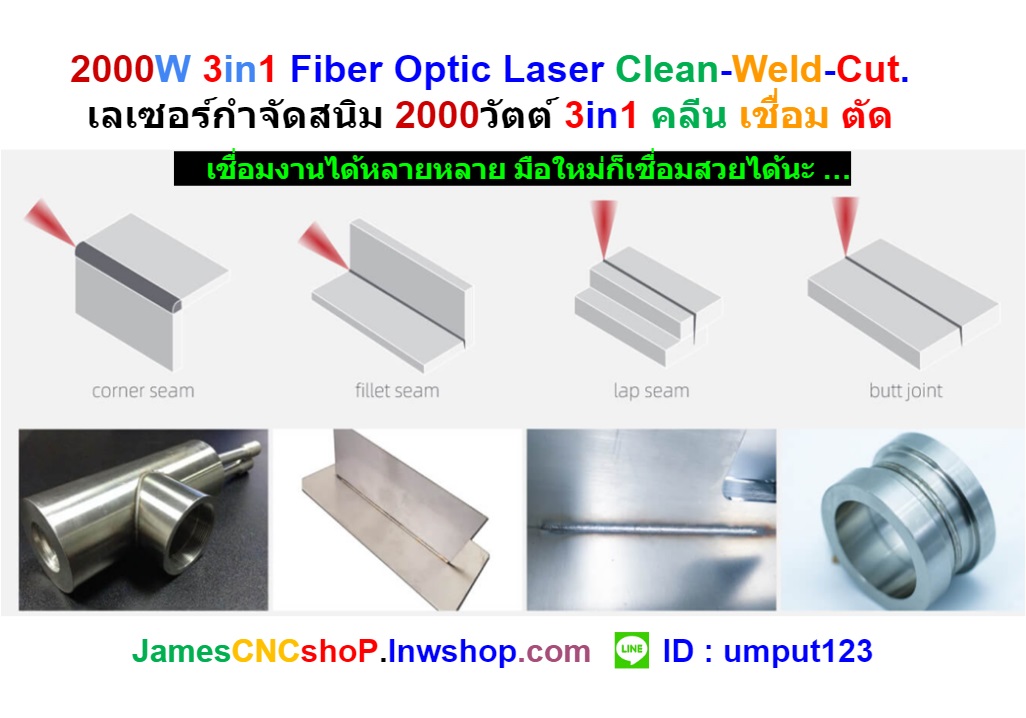 2000W 3in1 Fiber Optic Laser Clean-Weld-Cut. เลเซอร์กำจัดสนิม 2000วัตต์ 3in1 คลีน เชื่อม ตัด