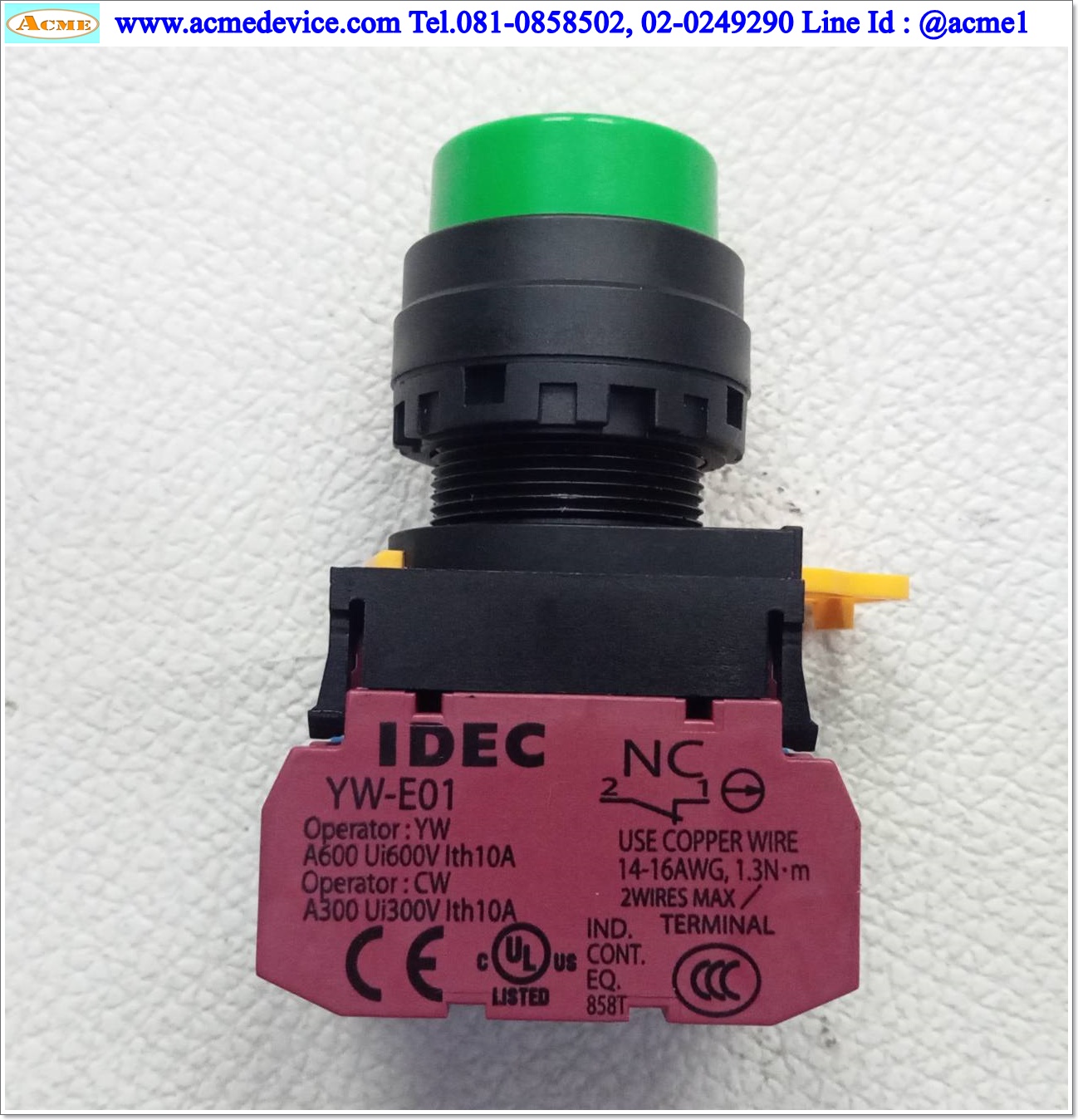 Pushbutton Switch Idec รุ่น YW1B-M2E11G, 1NO, 1NC