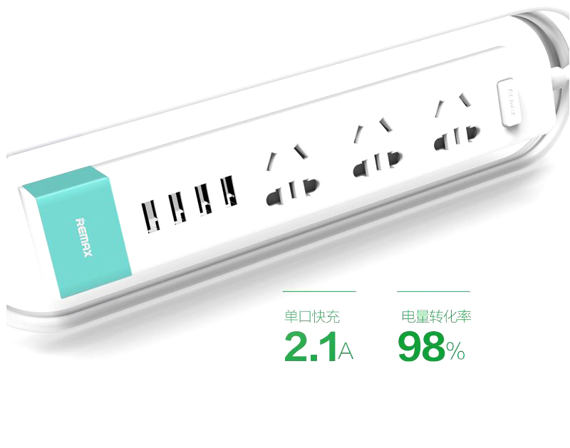 รางปลั๊กไฟ +4USB Port REMAX RU-S2 แท้ (สีฟ้า-ขาว)