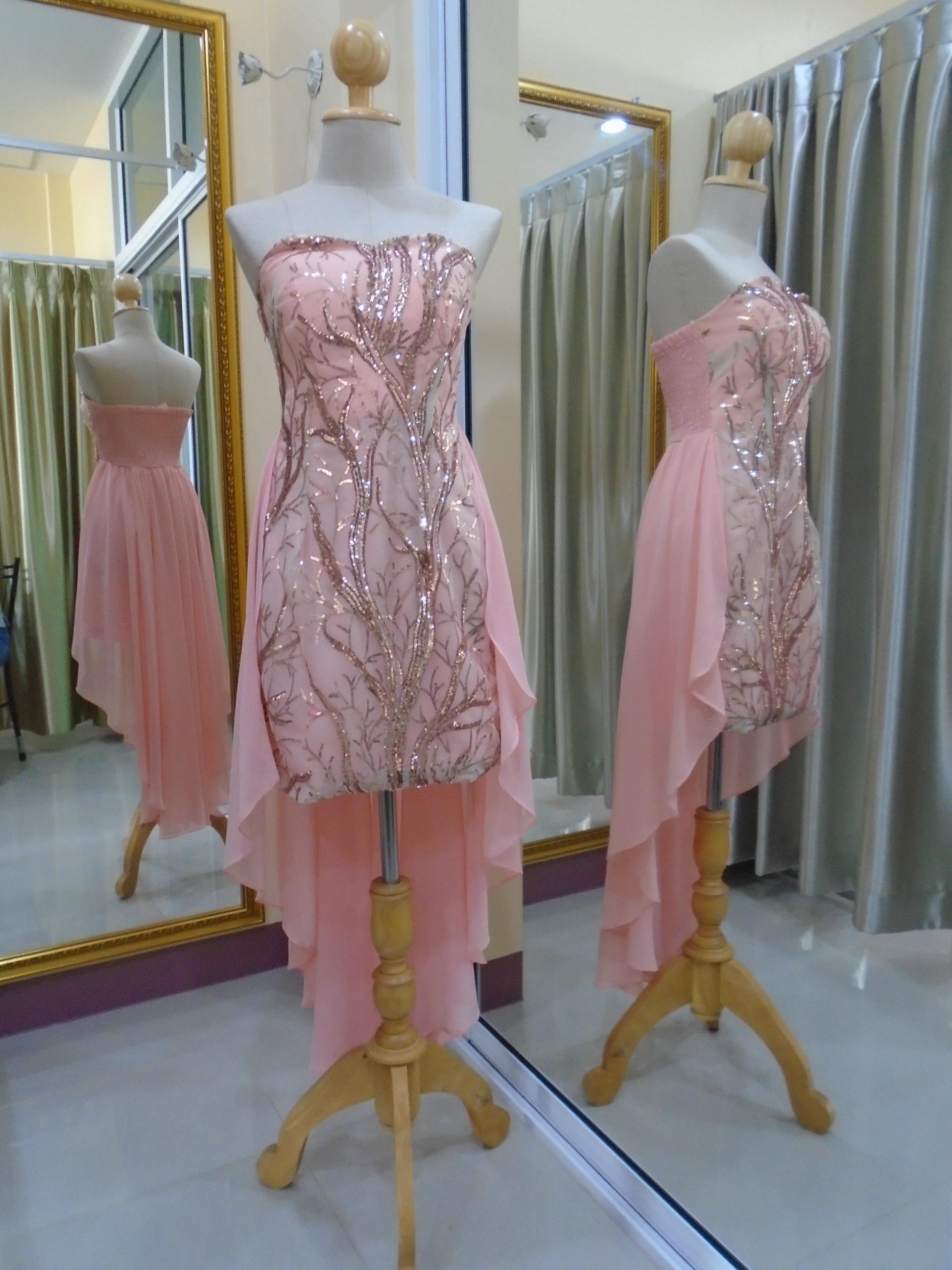 เกาะอกปักเลื่อมหน้าสั้นหลังยาวโอรสส้ม+สายเสื้อใน(ฟรีไซส์)