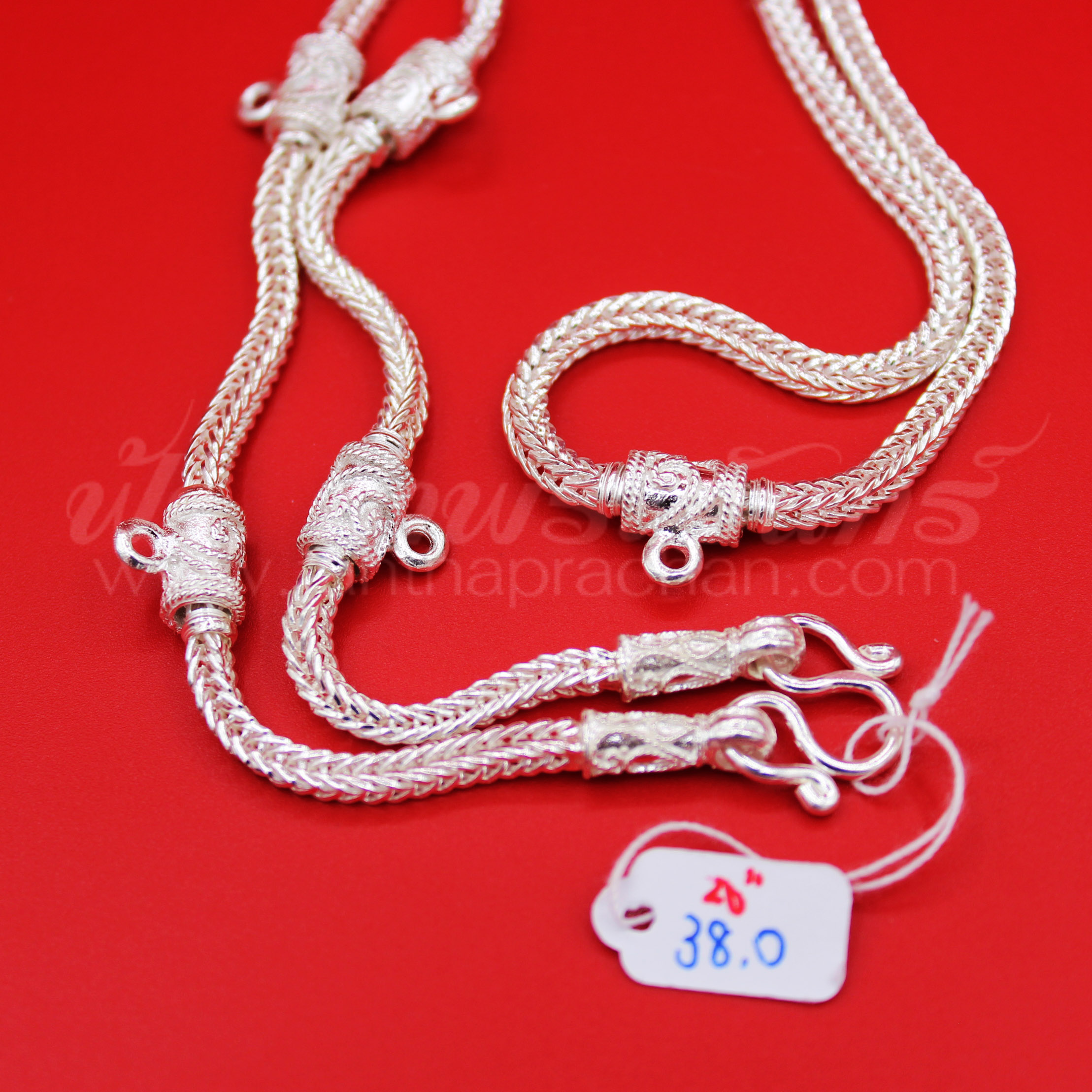 สร้อยคอเงินแท้ 92.5 ลายสี่เสา หัวจรวด แบบ 5 ห่วง มีห่วงหลัง