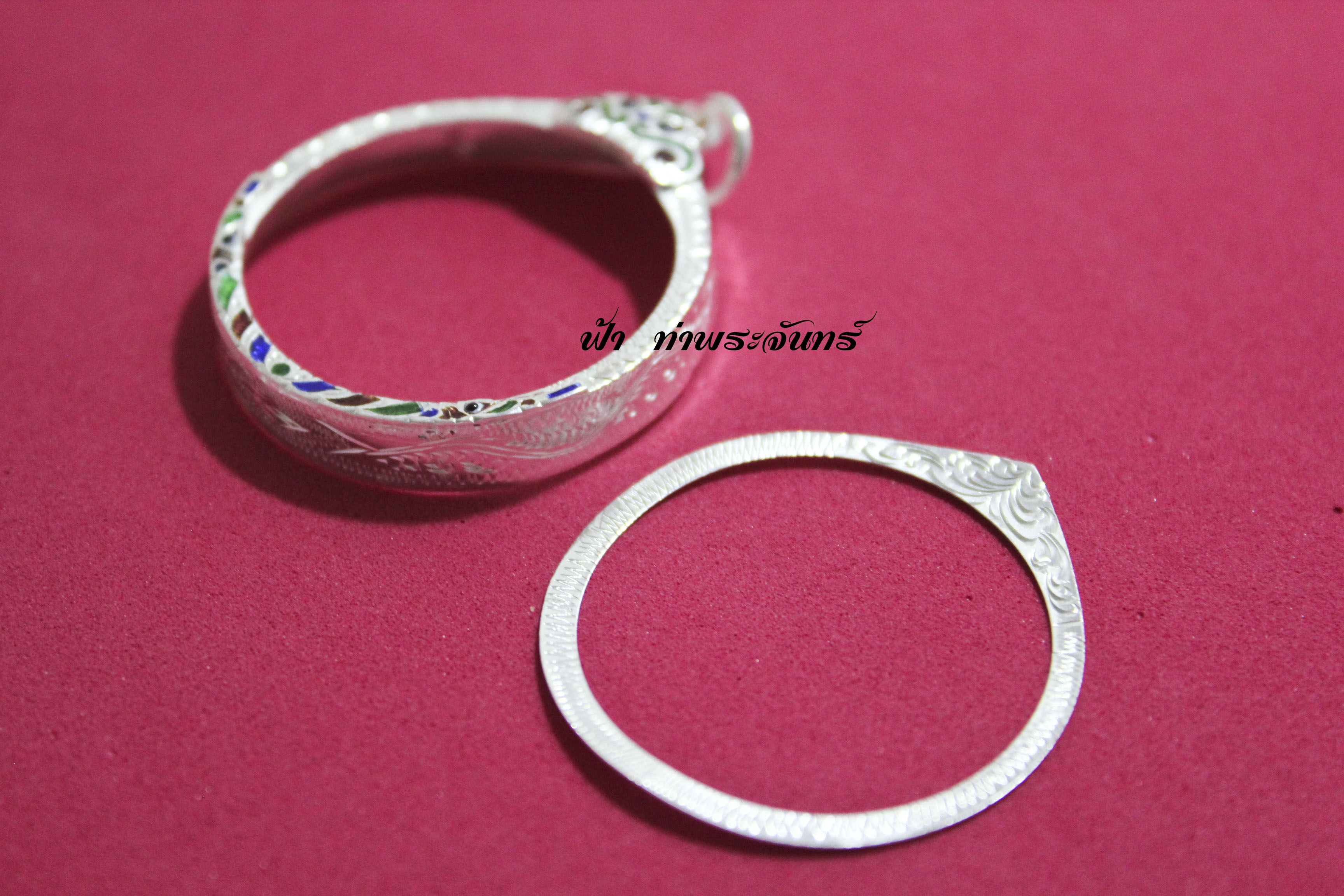 เลี่ยมเงินจับขอบ กลม เงินแท้ ลงยา