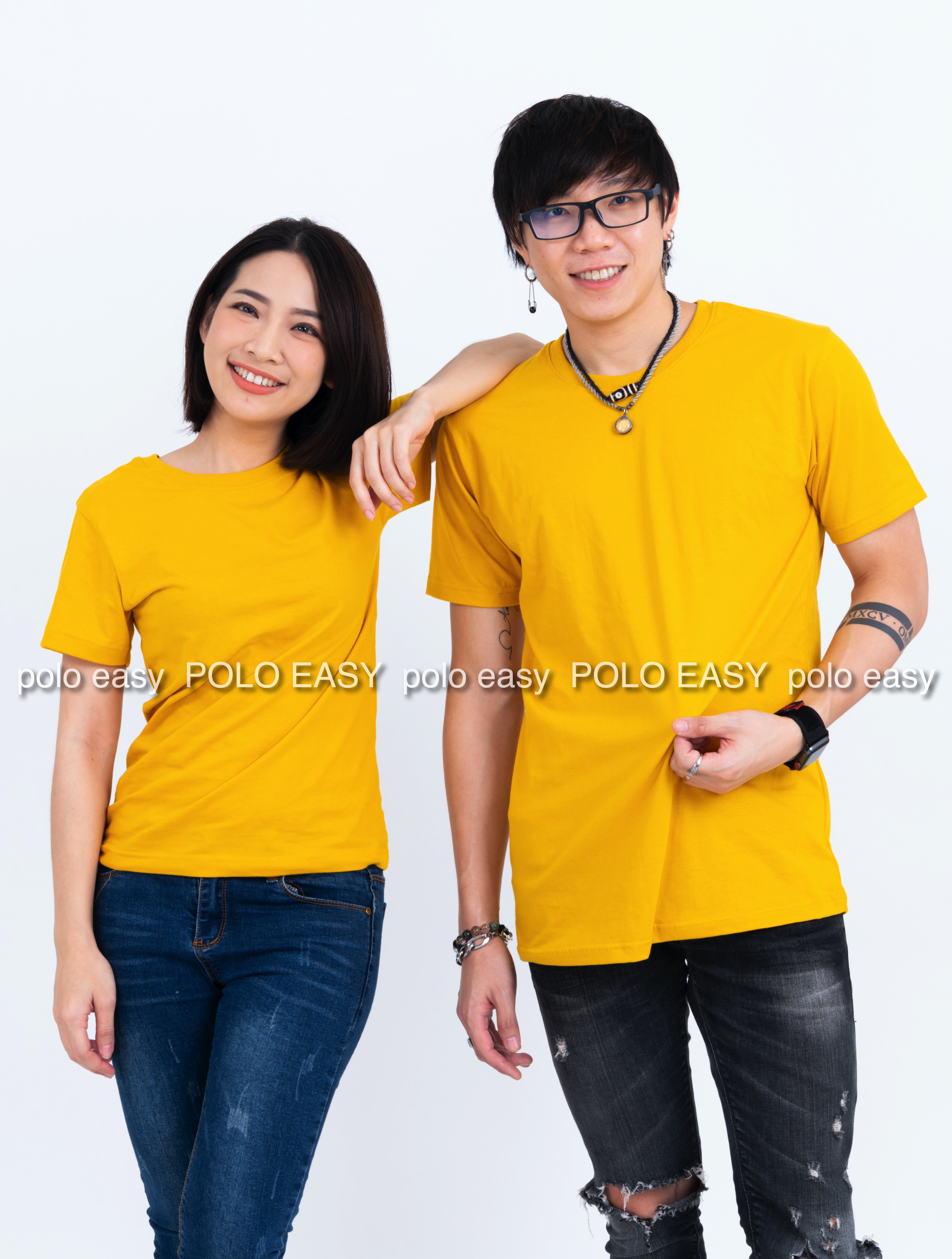 4XL เสื้อยืด สีเหลืองมัสตาร์ด คอกลม แขนสั้น Size 4XL