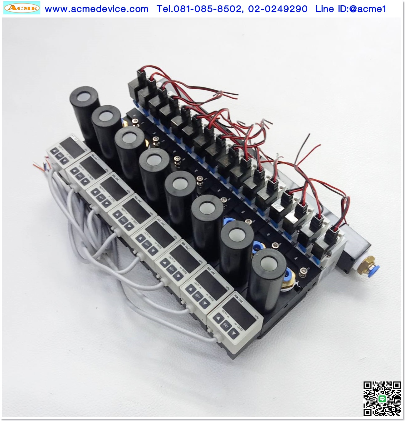 Vacuum Ejector Solvac รุ่น KM02-C-M4-F8-S, 8 STACK & Solenoid SV290-4E & Pressure Sensors, -85 kPa