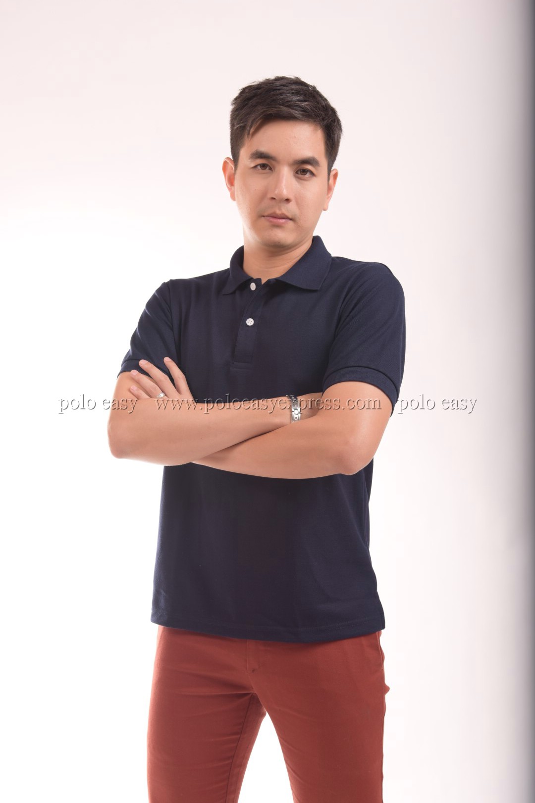 เสื้อโปโล สีกรมท่า TK Premium แขนสั้น ทรงตรง Size M