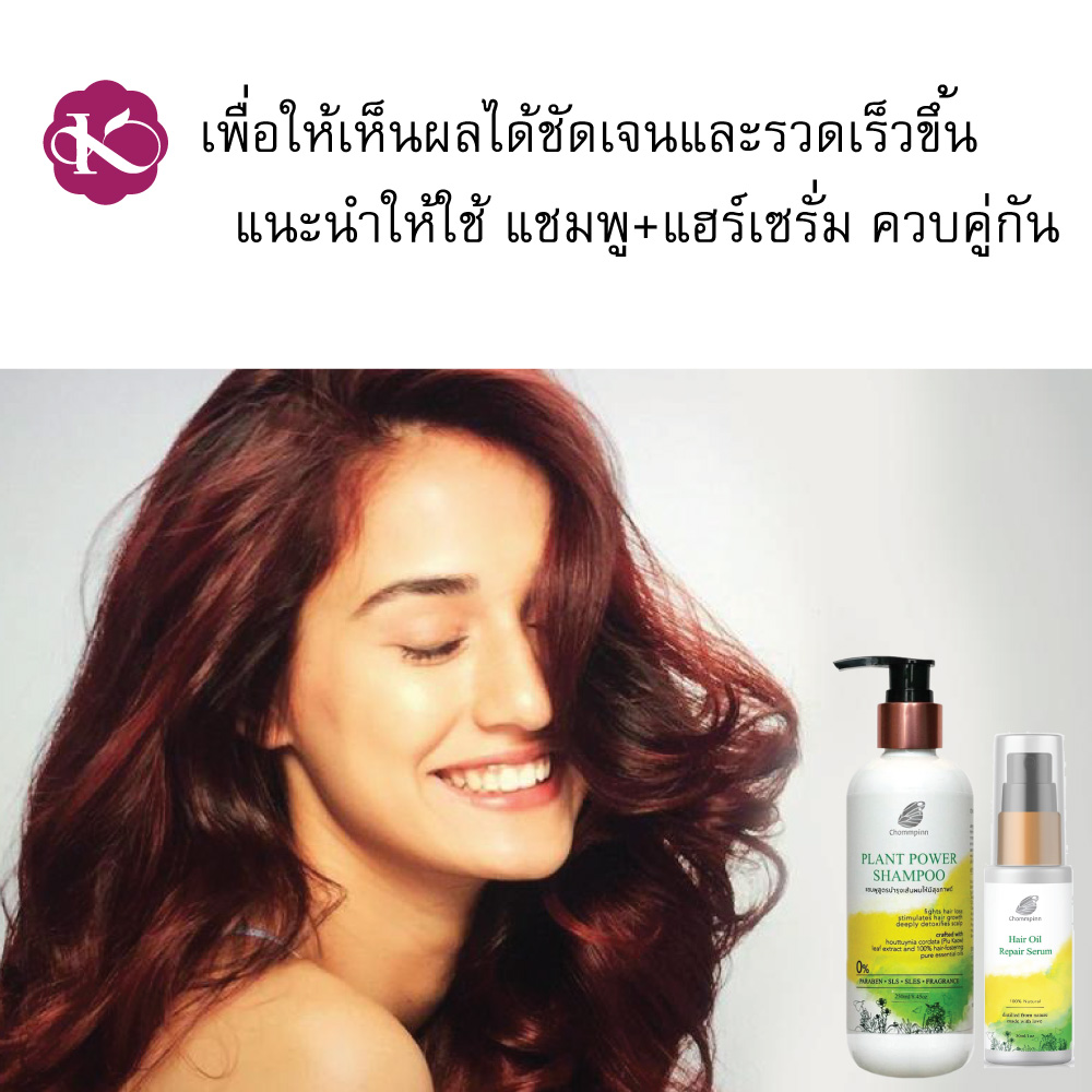 แชมพูลดผมขาดหลุดร่วง สมุนไพร สร้างผมใหม่ ชมภิญญ์ ผมดก เพิ่มผมหนา ลดผมร่วง ผมบาง พร้อมส่ง Plant Power 250 ml.