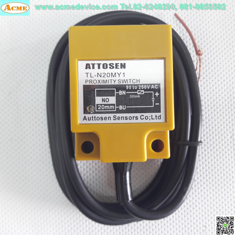 Proximity ATTOSEN รุ่น TL-N20MY1, ระยะ 20mm, 2wire, NO