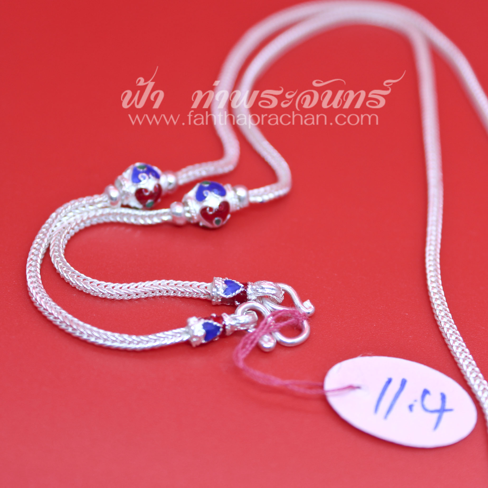 สร้อยคอเงินแท้ 92.5 ลายสี่เสา หัวจรวด ลงยา