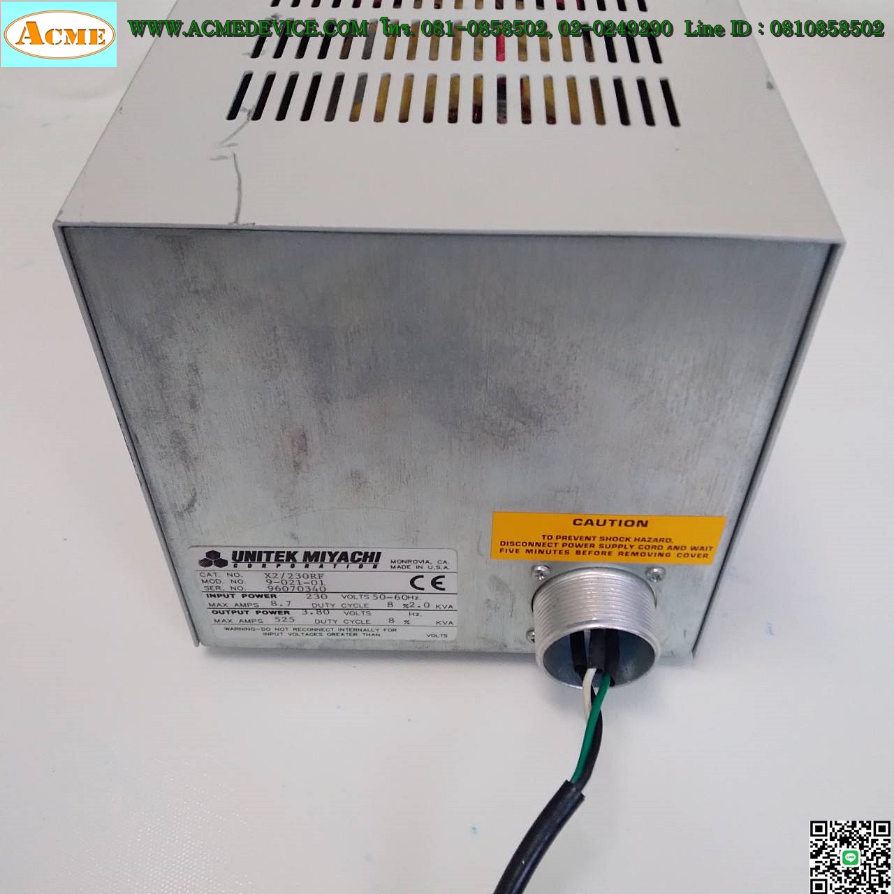 Welding Transformer MIYACHI รุ่น 9-021-01, X2/230RF, Unitek Equipment, 230V, 8.7A/3.8V, 525A, 2KVA