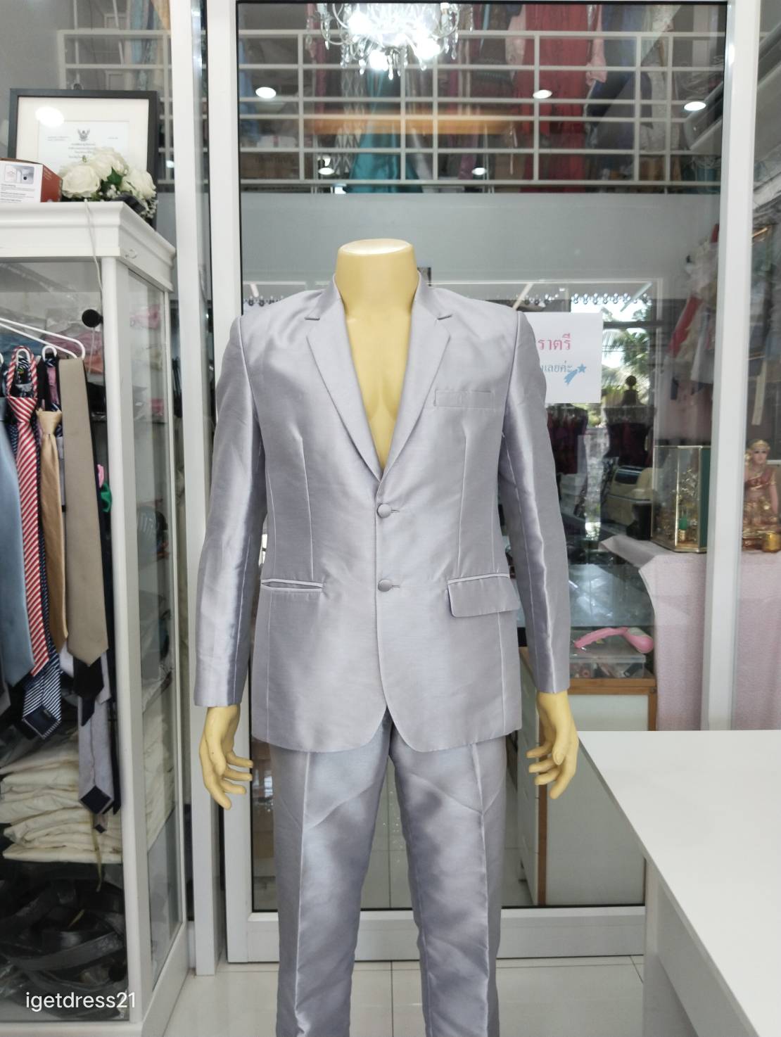 ชุดสูท+กางเกงผ้าไหมสีเทา M (AU)