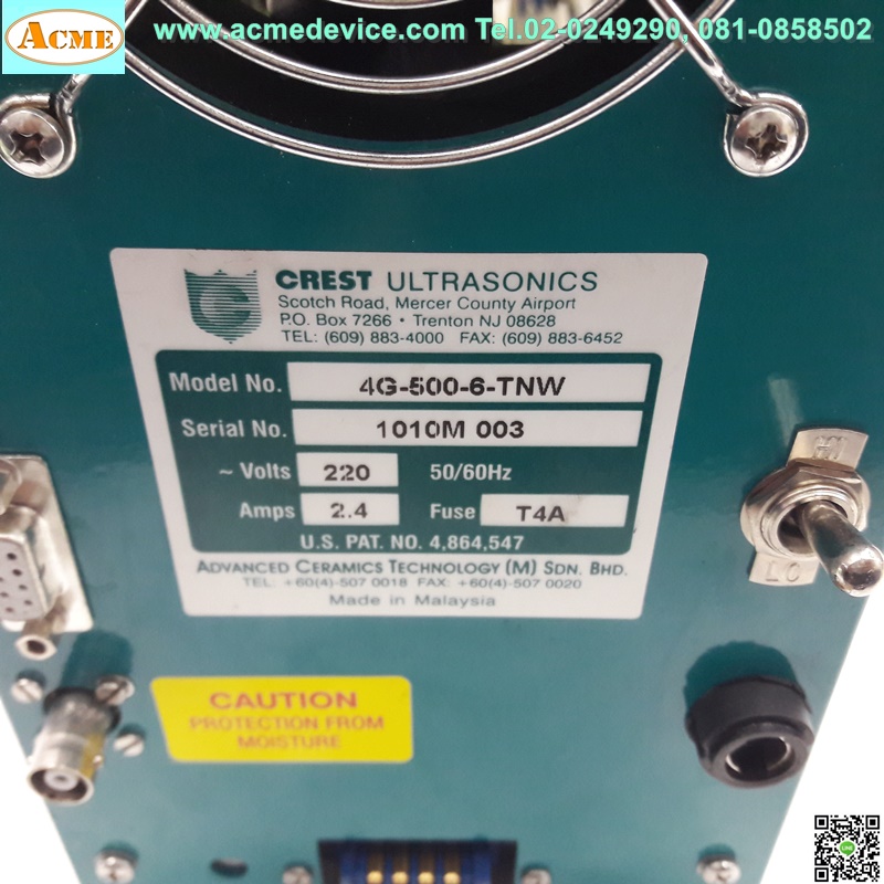Crest Ultrasonics รุ่น 4G-500-6-TNW, 220V, 2.4A, T4A