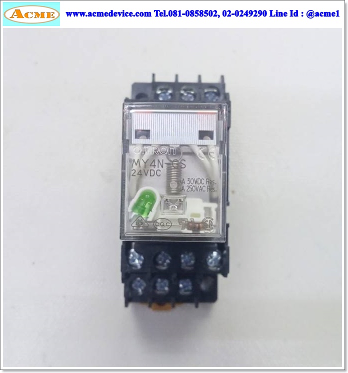 Relay Omron รุ่น MY4N-GS, Coil 24VDC + Socket (LED กลับขั้วได้)